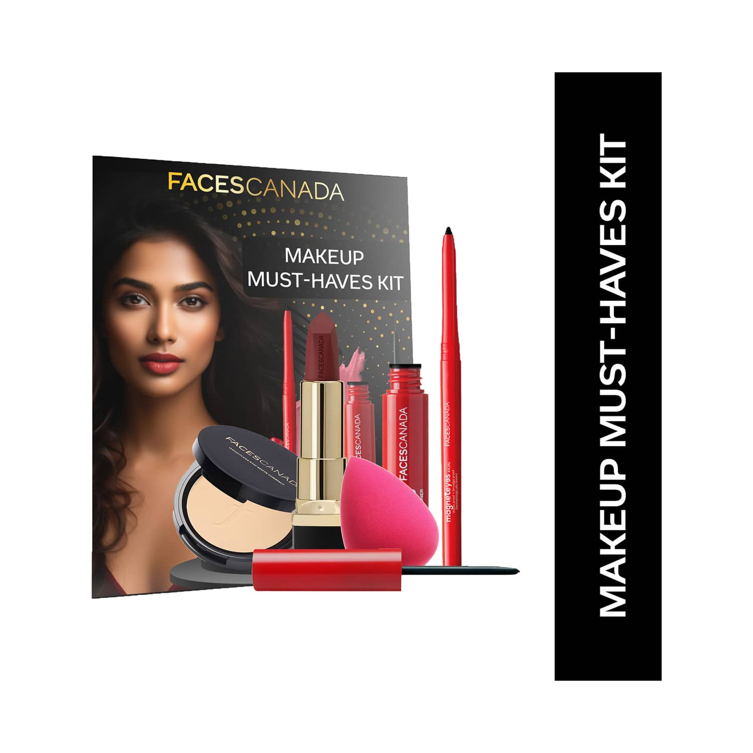 Faces Canada | Faces Canada Makeup Must-Haves Kit - Kajal Lipstick Compact Eyeliner Beauty Blender (5 pcs)