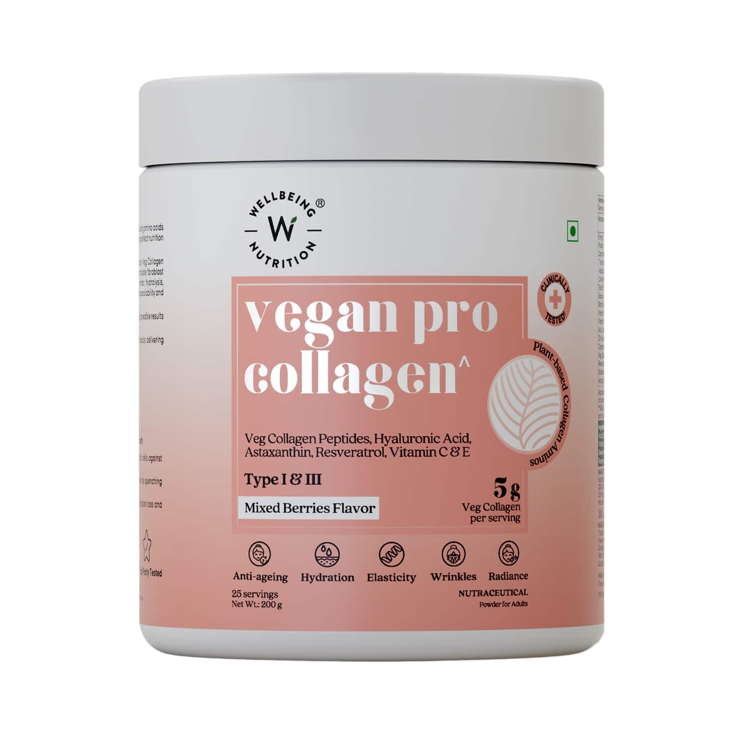 Wellbeing Nutrition | Wellbeing Nutrition Vegan Pro Collagen Hyaluronic Acid Skin and Hair Mixed Berries Flavor (200 g)