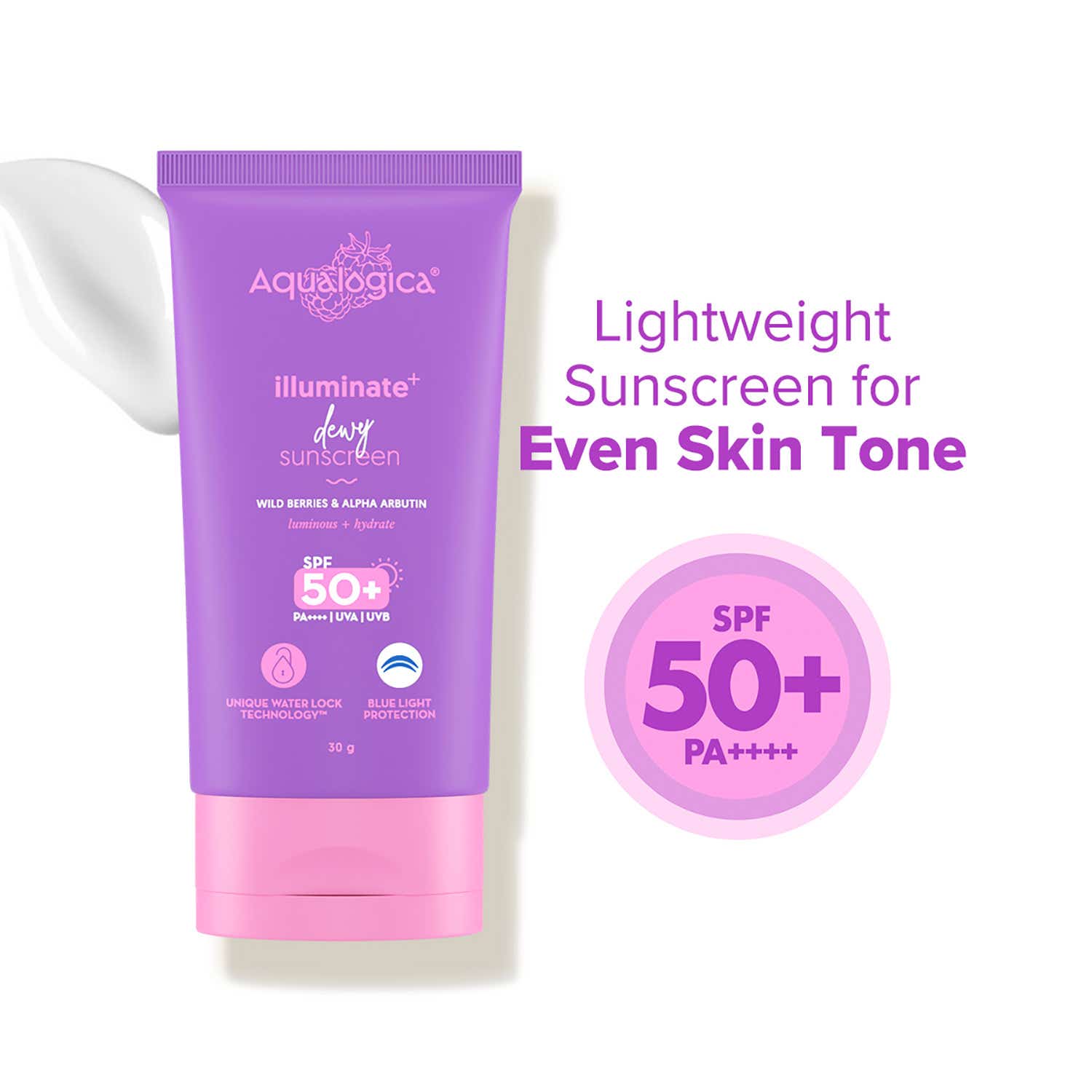 Aqualogica | Aqualogica Illuminate+ Dewy Lightweight Sunscreen Gel SPF 50+ PA++++ for All Skin Types (30 g)