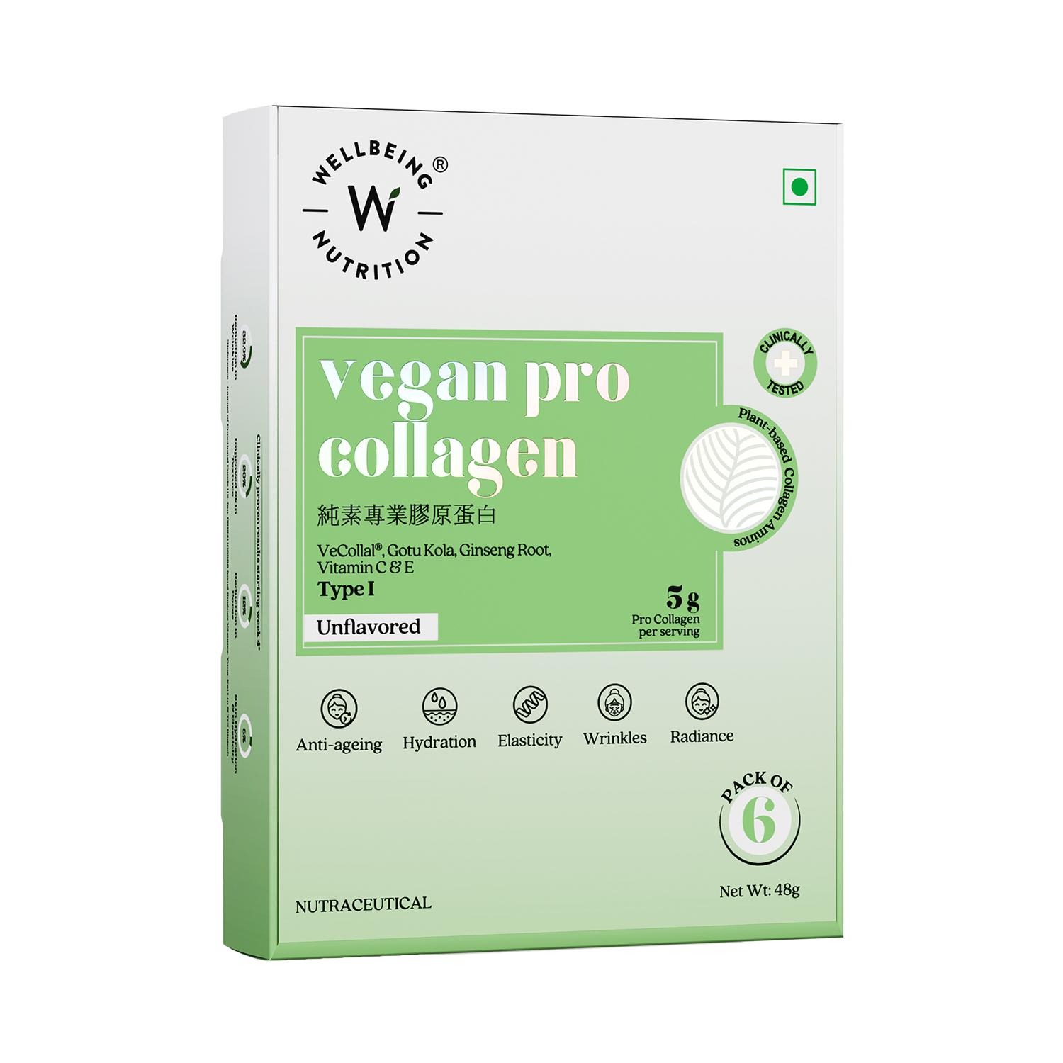 Wellbeing Nutrition | Wellbeing Nutrition Vegan Pro Collagen, Peptides Gotu kola, Ginseng, Vitamin C & E - Unflavored 6 Sachets