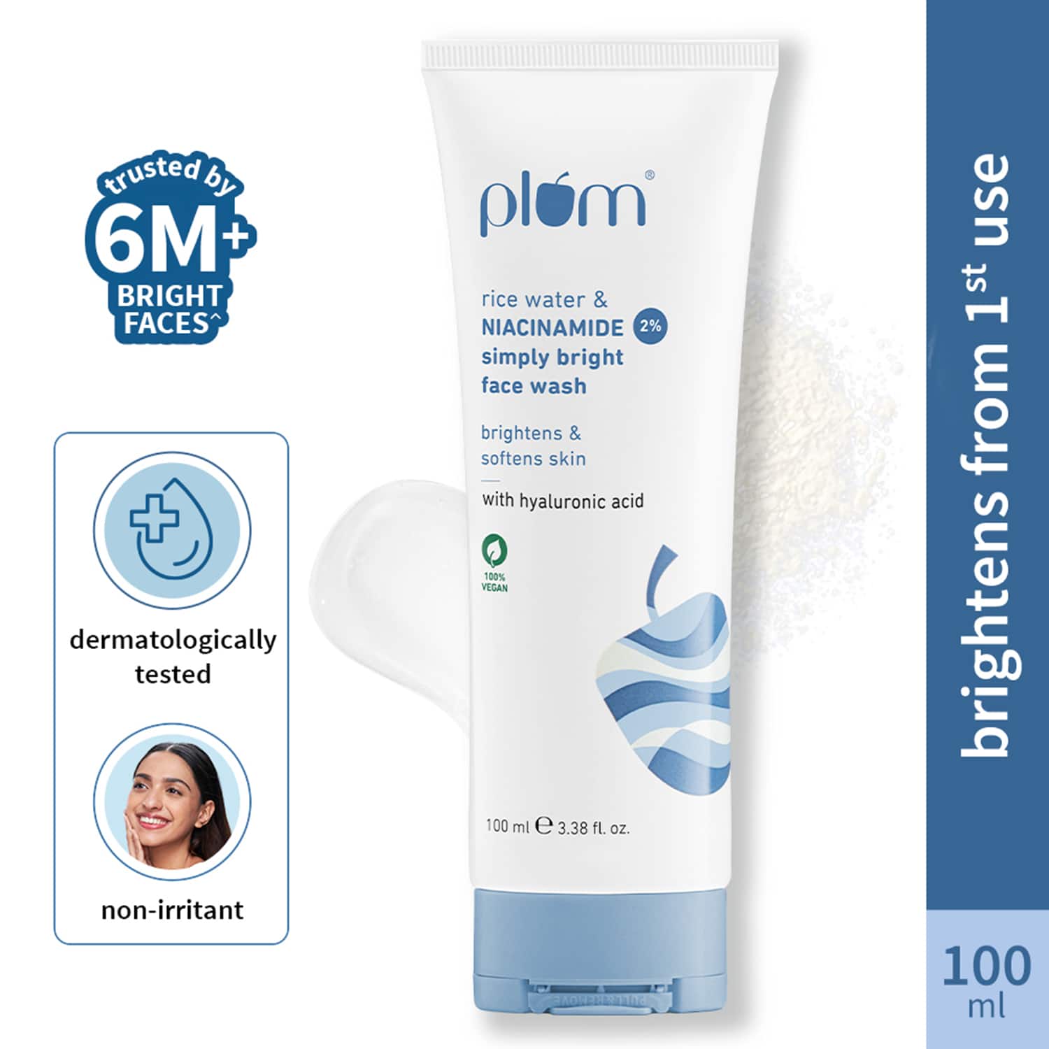 Plum | Plum Bright 2% Niacinamide Face Wash With Rice Water Brightens Skin Helps Fade Blemishes (100 ml)