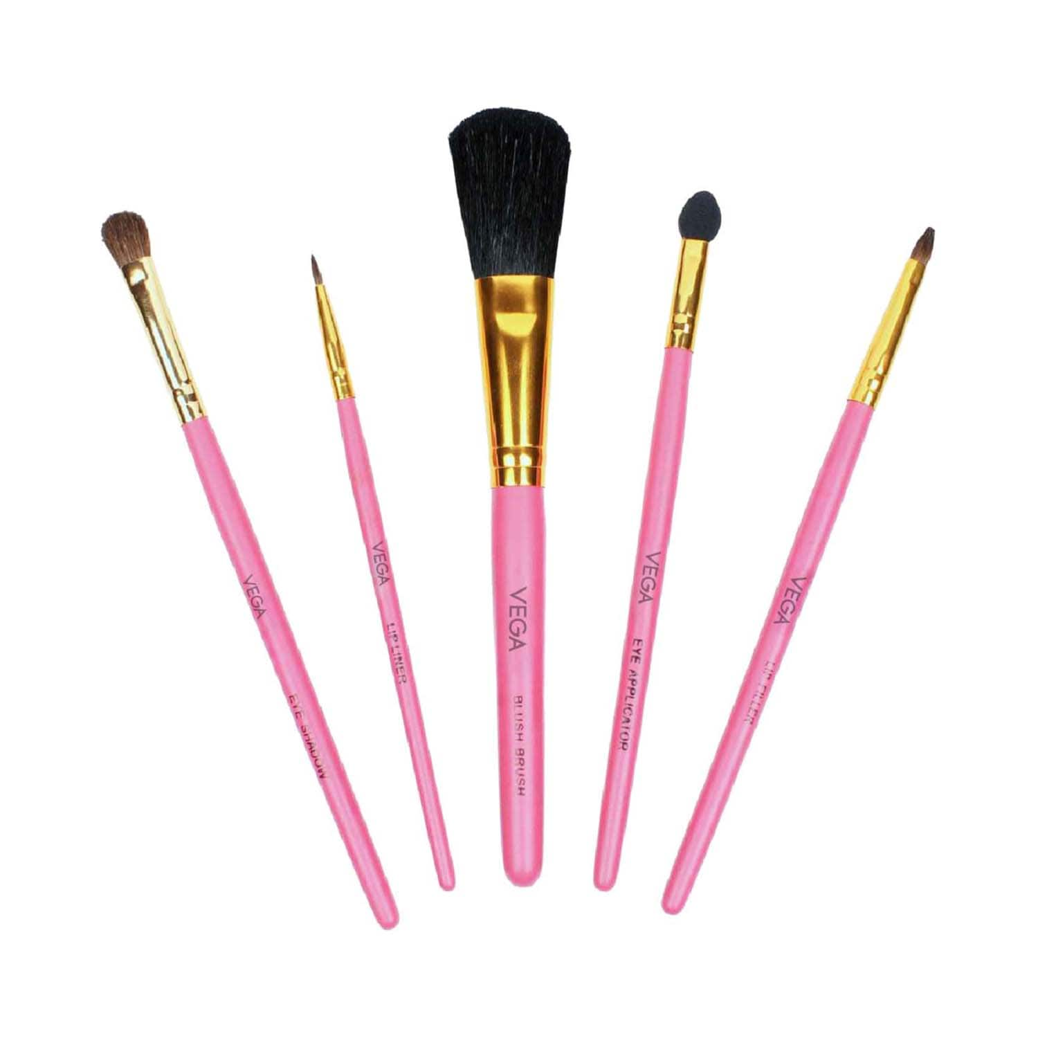 Vega | Vega Red Gold-Toned Makeup Brushes Set For Women Color May Vary (RV-05) (5 pcs)