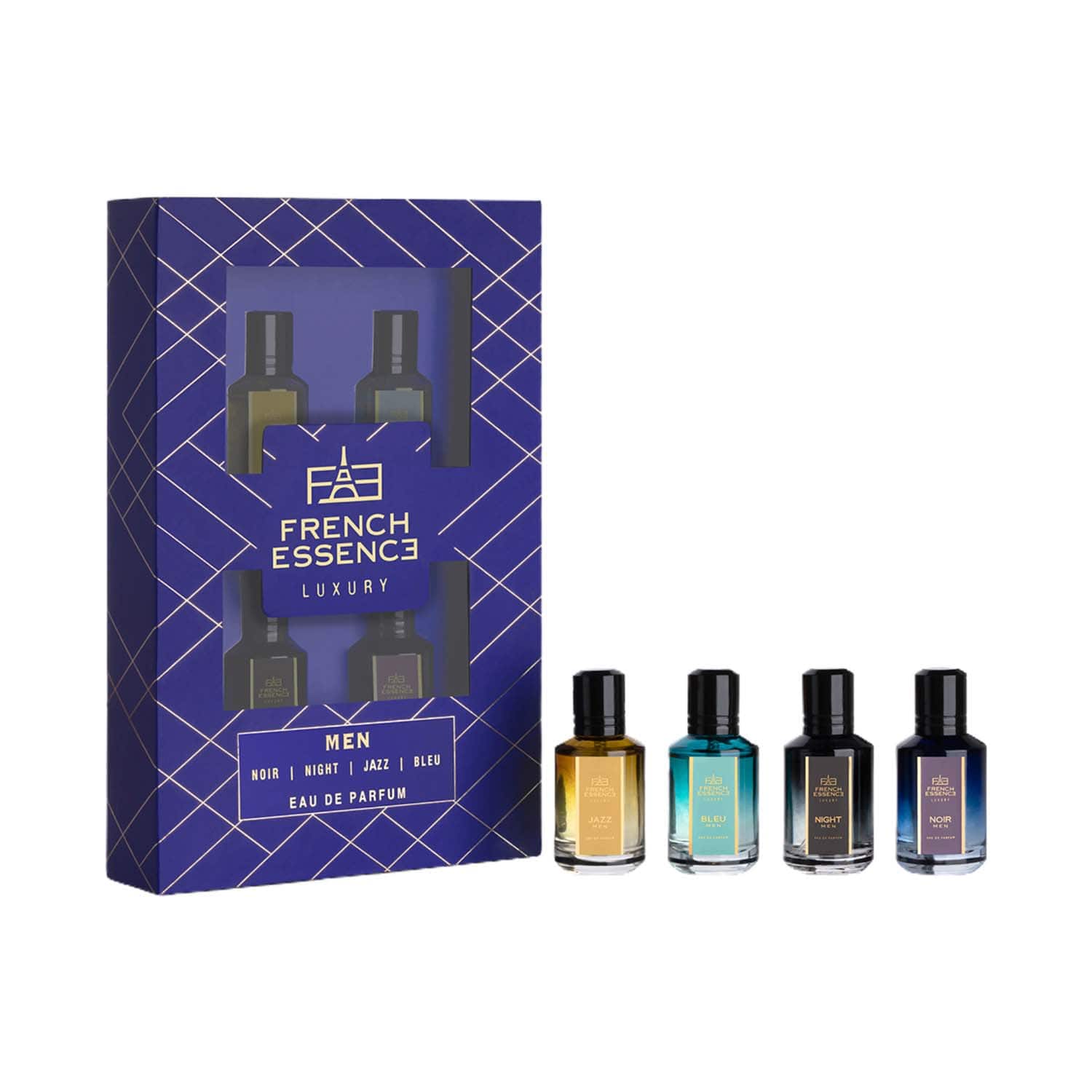 FRENCH ESSENCE | FRENCH ESSENCE Premium Blue (Noir, Night, Jazz & Bleu) Luxury Perfume Gift Set For Men (4 pcs)