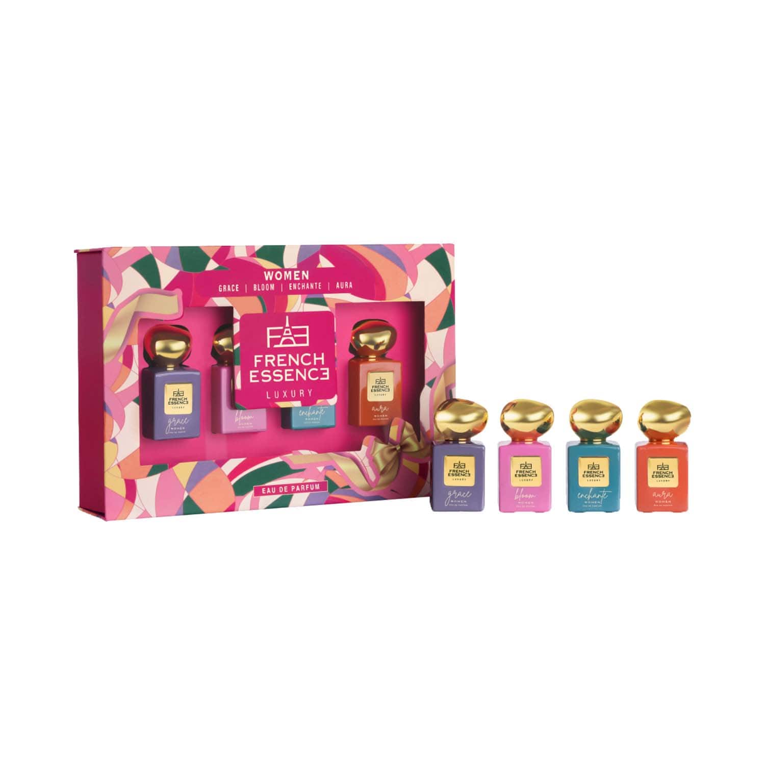FRENCH ESSENCE | FRENCH ESSENCE Premium Multi (Grace,Bloom,Enchante & Aura) Luxury Perfume Gift Set For Women (4 pcs)
