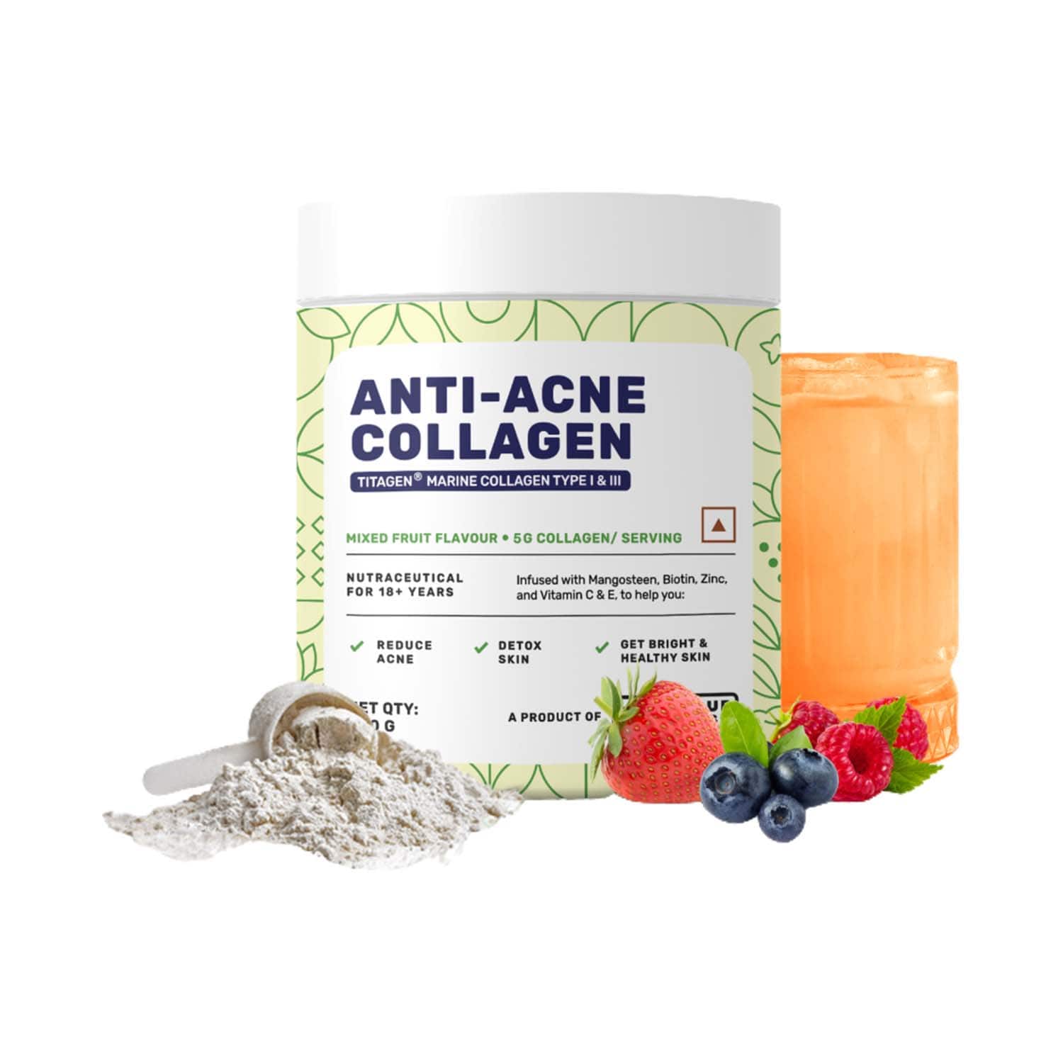 What's Up Wellness | What's Up Anti-Acne Collagen Powder Reduce Acne Mixed Fruit Flavour (200 g)