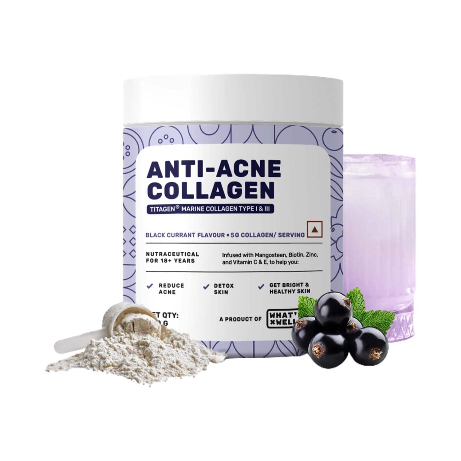 What's Up Wellness | What's Up Anti-Acne Collagen Powder Reduce Acne Black Currant (200 g)