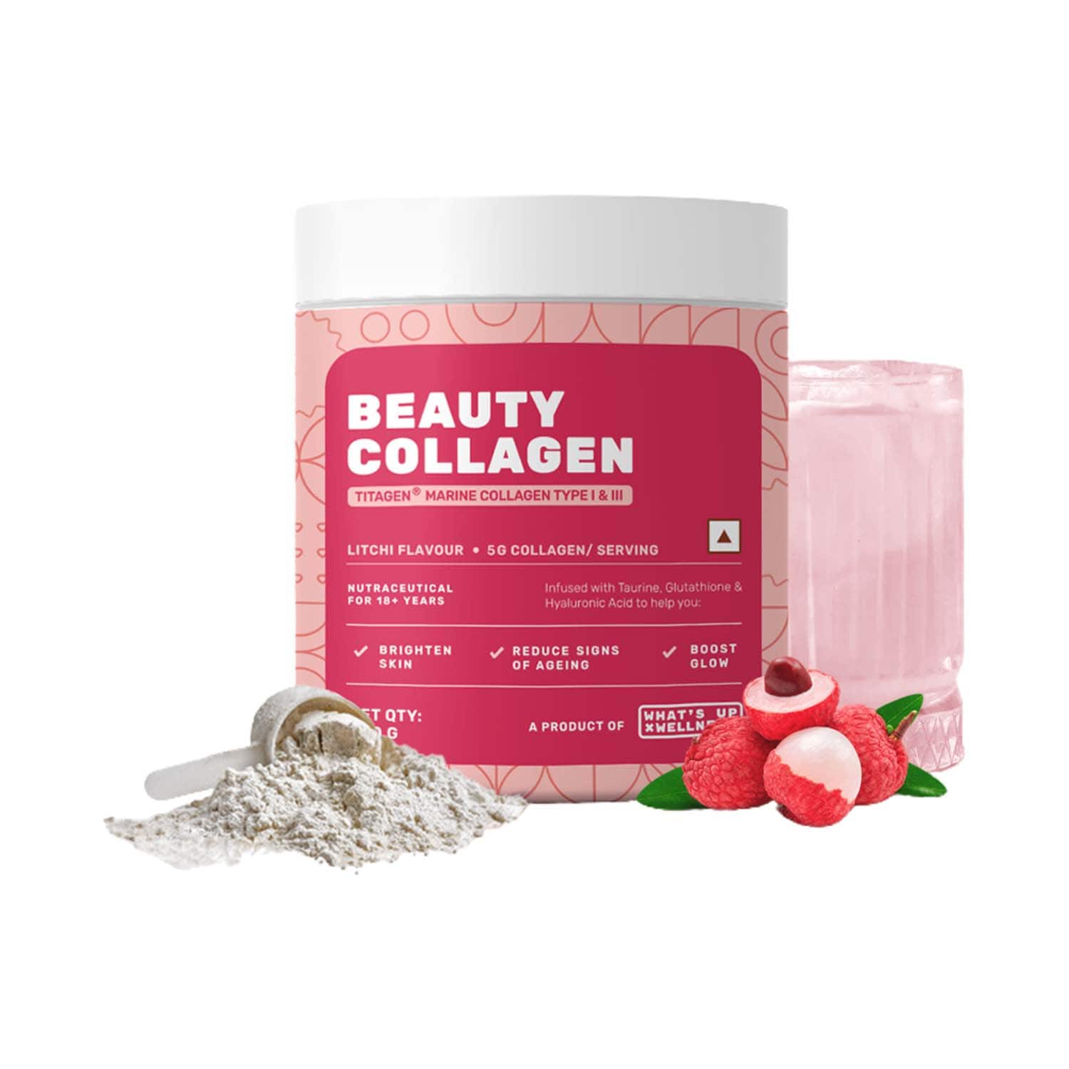 What's Up Wellness | What’s Up Beauty Collagen Powder Spotless Skin Litchi Flavour (200 g)