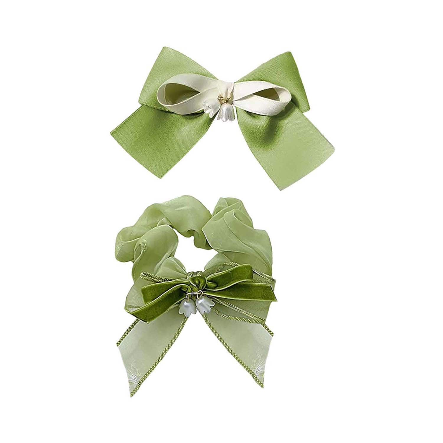 Majestique | Majestique Satin Silk Layered Hair Bow Embellished Clip and Hair Scrunchies Combo (2 pcs)