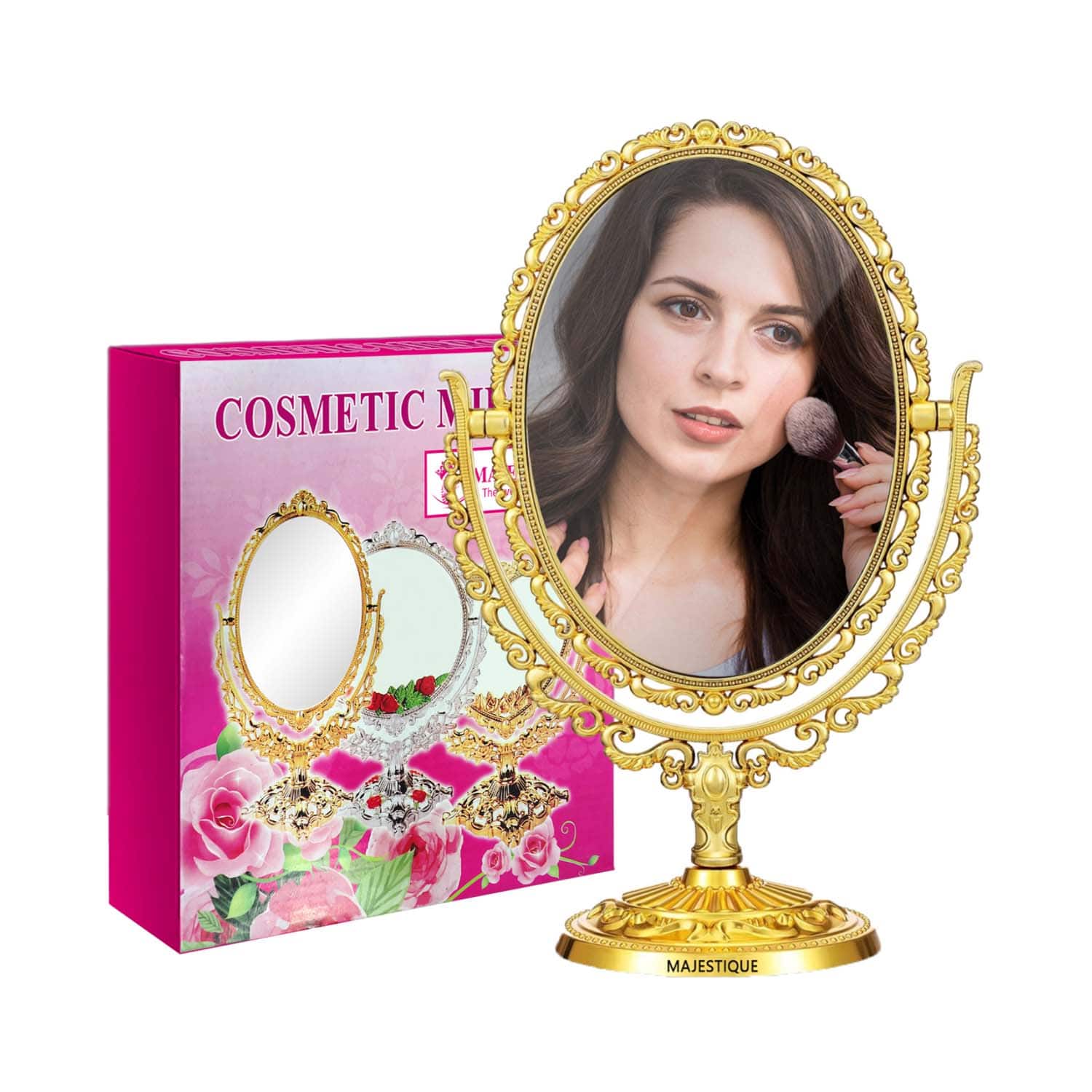 Majestique | Majestique Cosmetic Mirror 360 Rotation Dual-Sided Vintage Design Tabletop Mirror