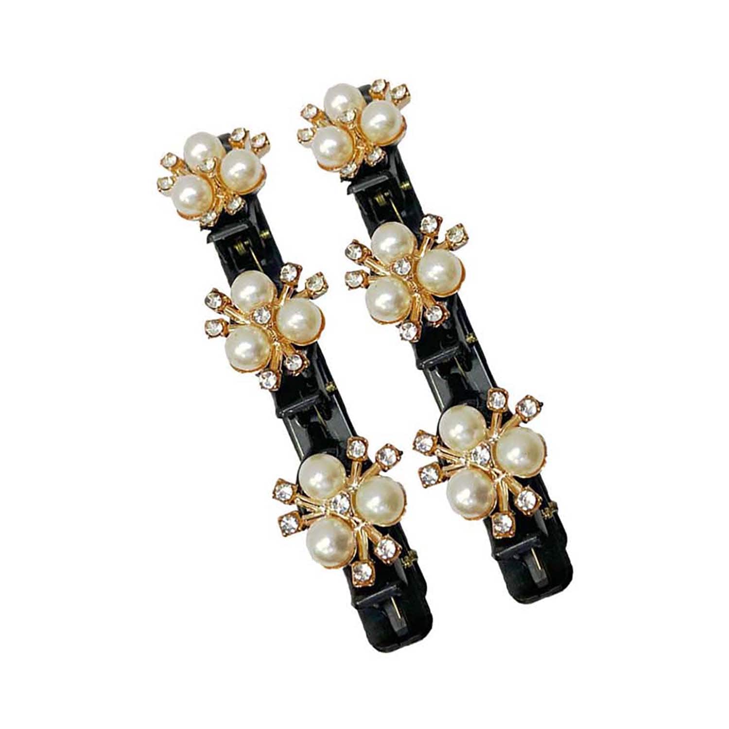 Majestique | Majestique Stylish Pearl Braid Duckbill Clips Styling Hair Pins Crystal Stone (2 pcs)