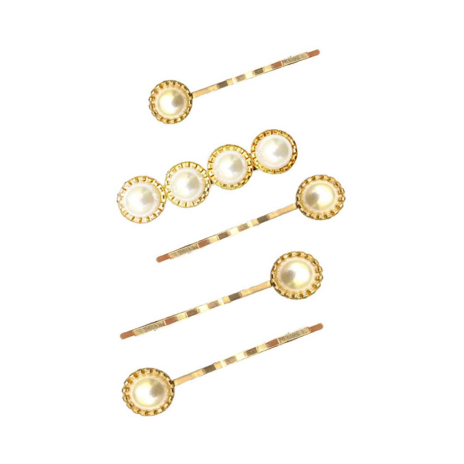 Majestique | Majestique Stylish Pearl Golden Metal Korean Fancy Hair Pins (5 pcs)