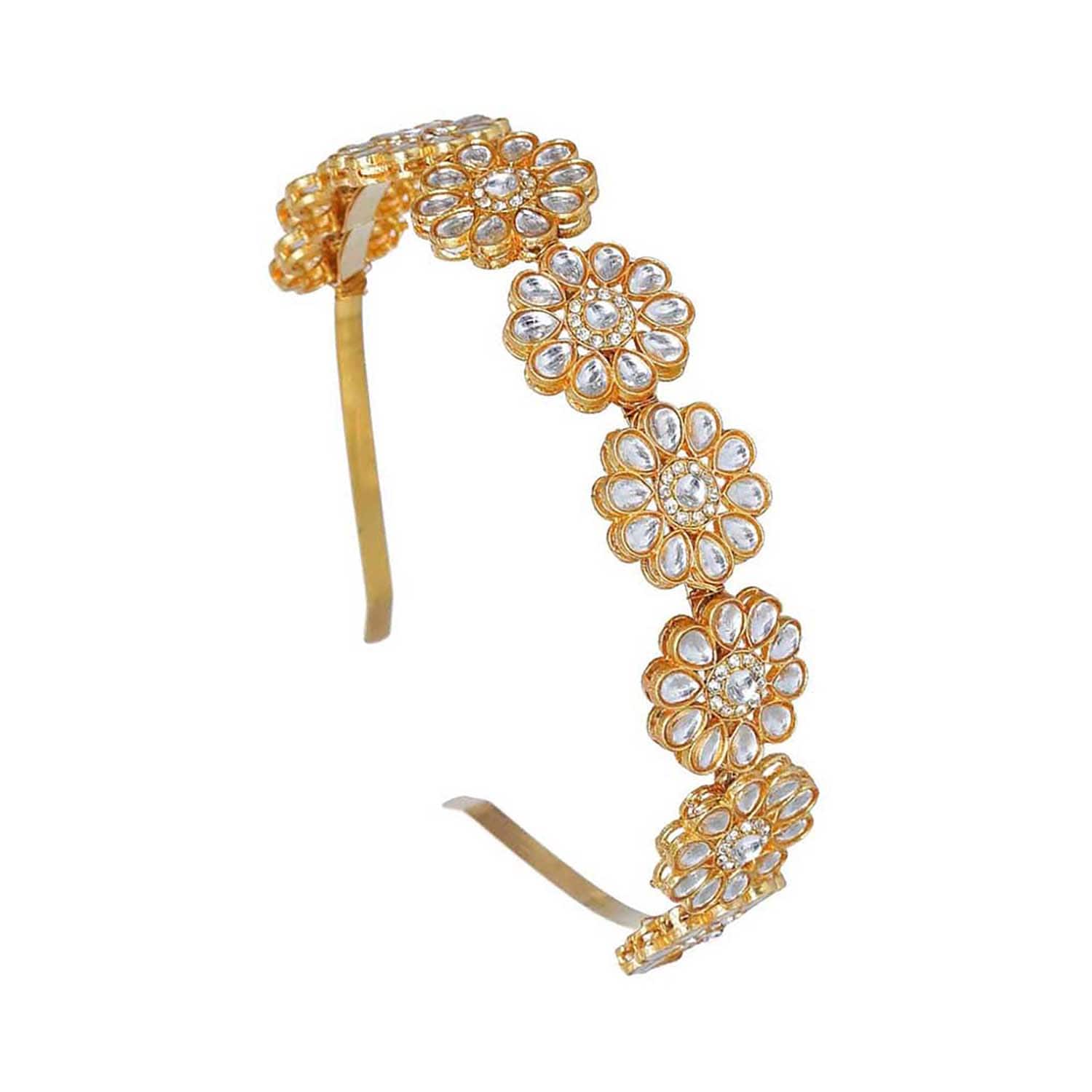 Majestique | Majestique Gold-Plated Kundan Mathapatti Metal Ethnic Flower Design Hairband