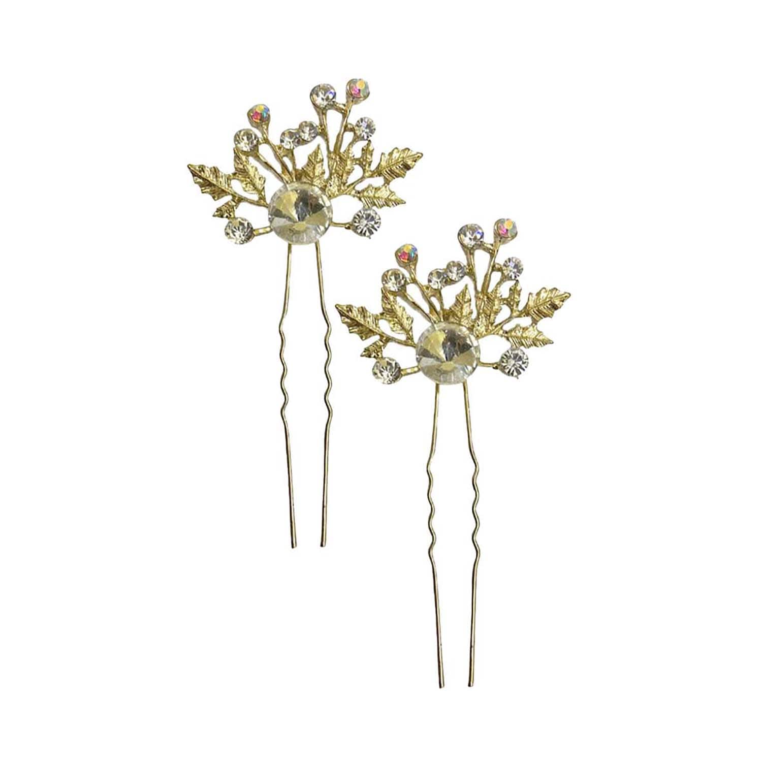 Majestique | Majestique Flower Hair Clips Accessories Crystal Rhinestone Bridal Pin (2 pcs)