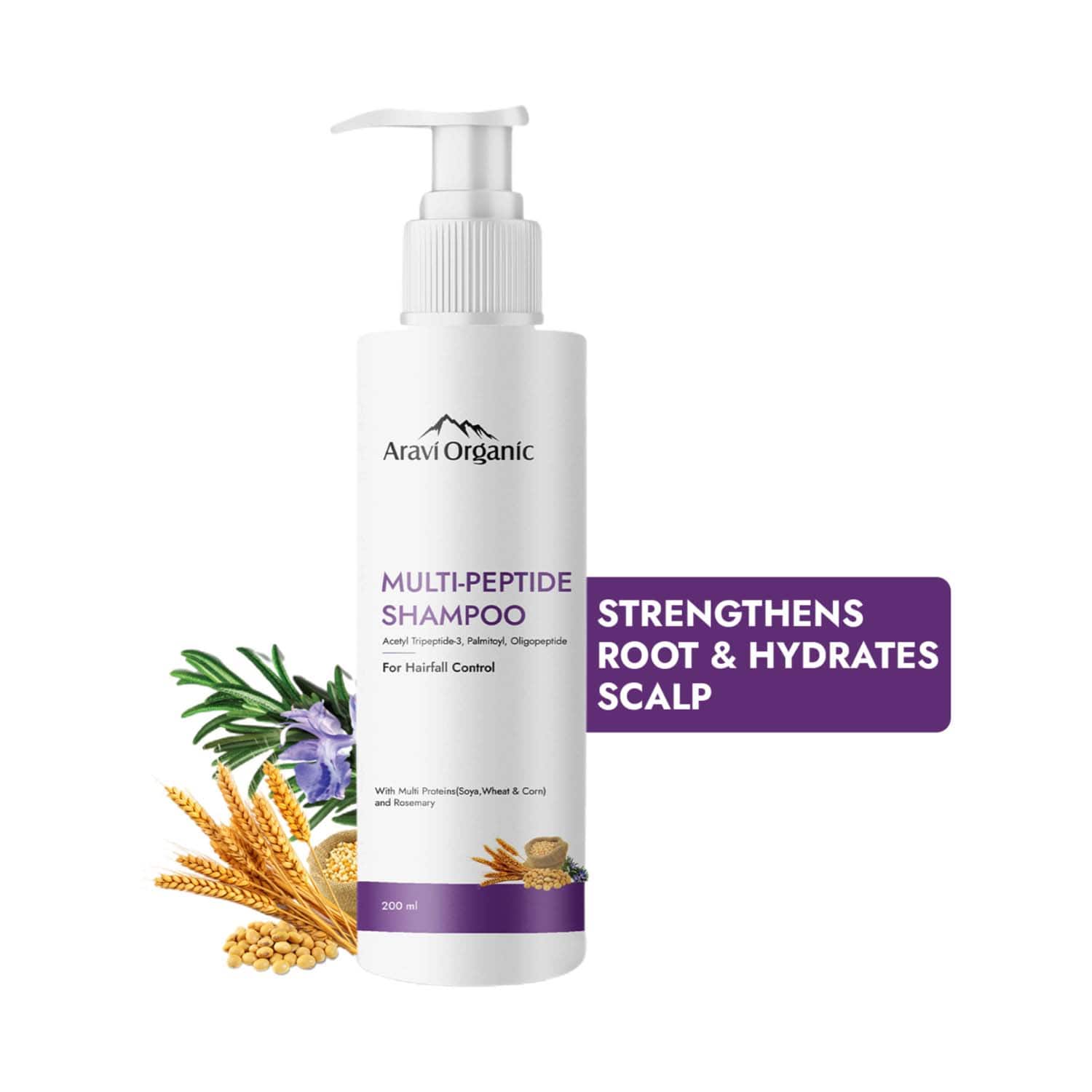 Aravi Organic | Aravi Organic Multi Peptide Hairfall Shampoo - Acetyl Tripeptide 3, Oligopeptide & Rosemary (200 ml)