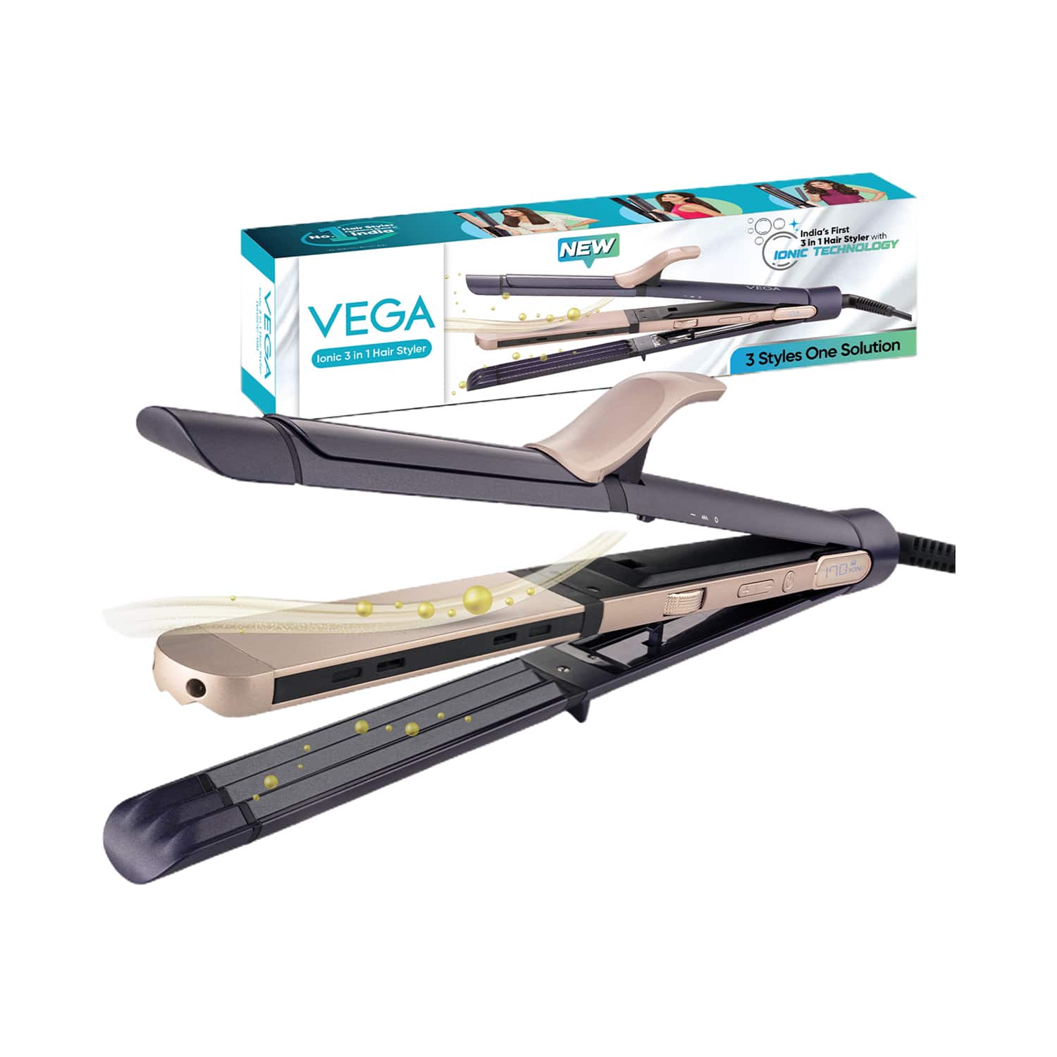 Vega | Vega Ionic 3 in 1 Straightener, Curler & Crimper Hair Styler for Women (VHSCC-08)