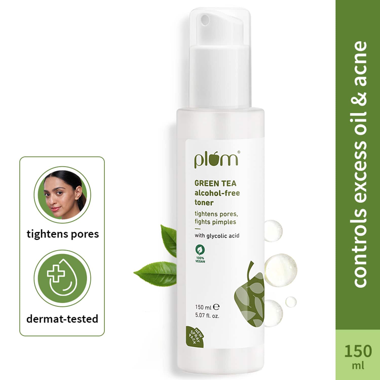 Plum | Plum Green Tea Alcohol-Free Face Toner for Oily Acneprone Skin Glycolic Acid Fights Pimples (150 ml)