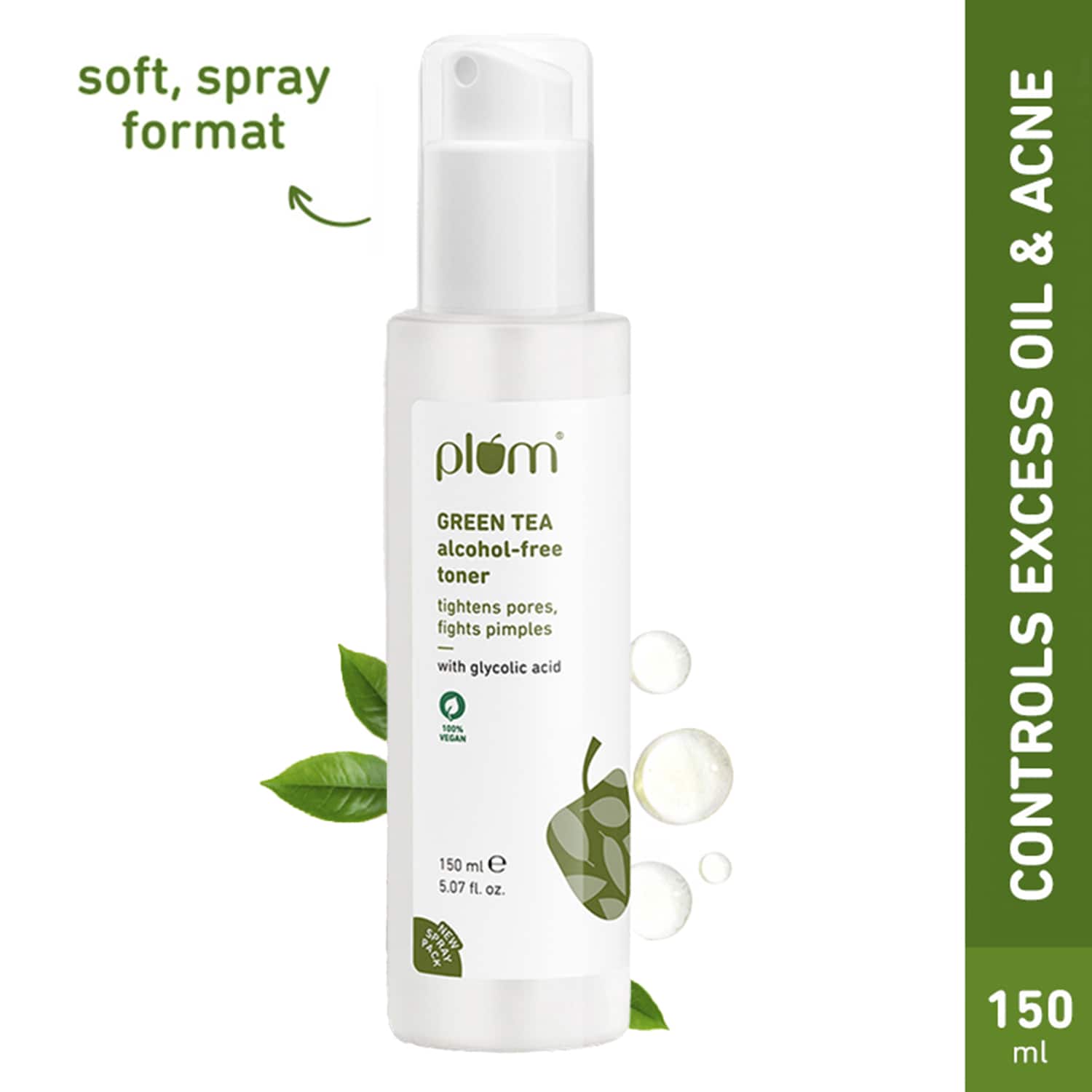Plum | Plum Green Tea Alcohol-Free Face Toner for Oily Acneprone Skin Glycolic Acid Fights Pimples (150 ml)