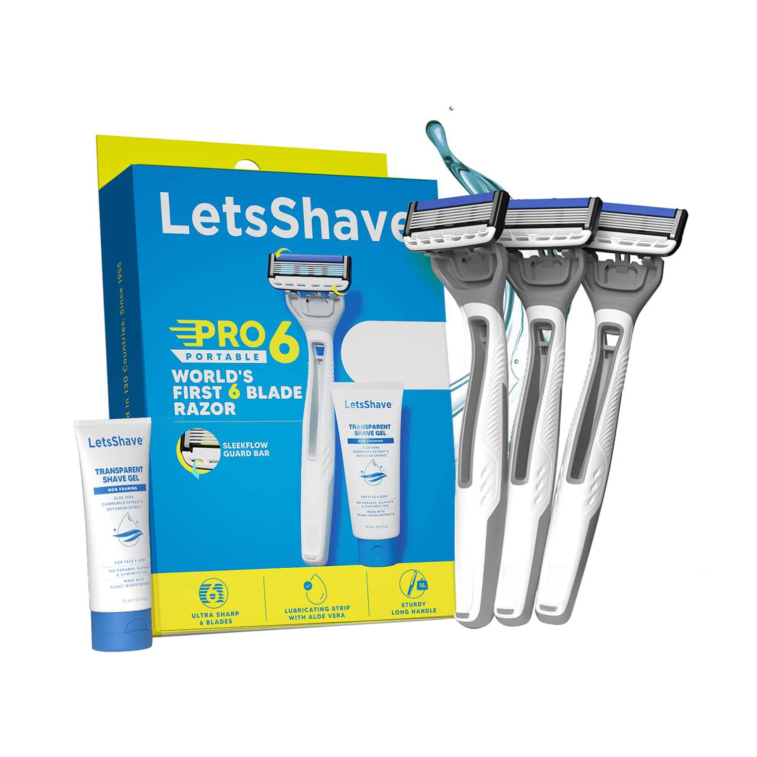 LetsShave | LetsShave Pro 6 Portable Razor and Transparent Shave Gel (4 pcs)