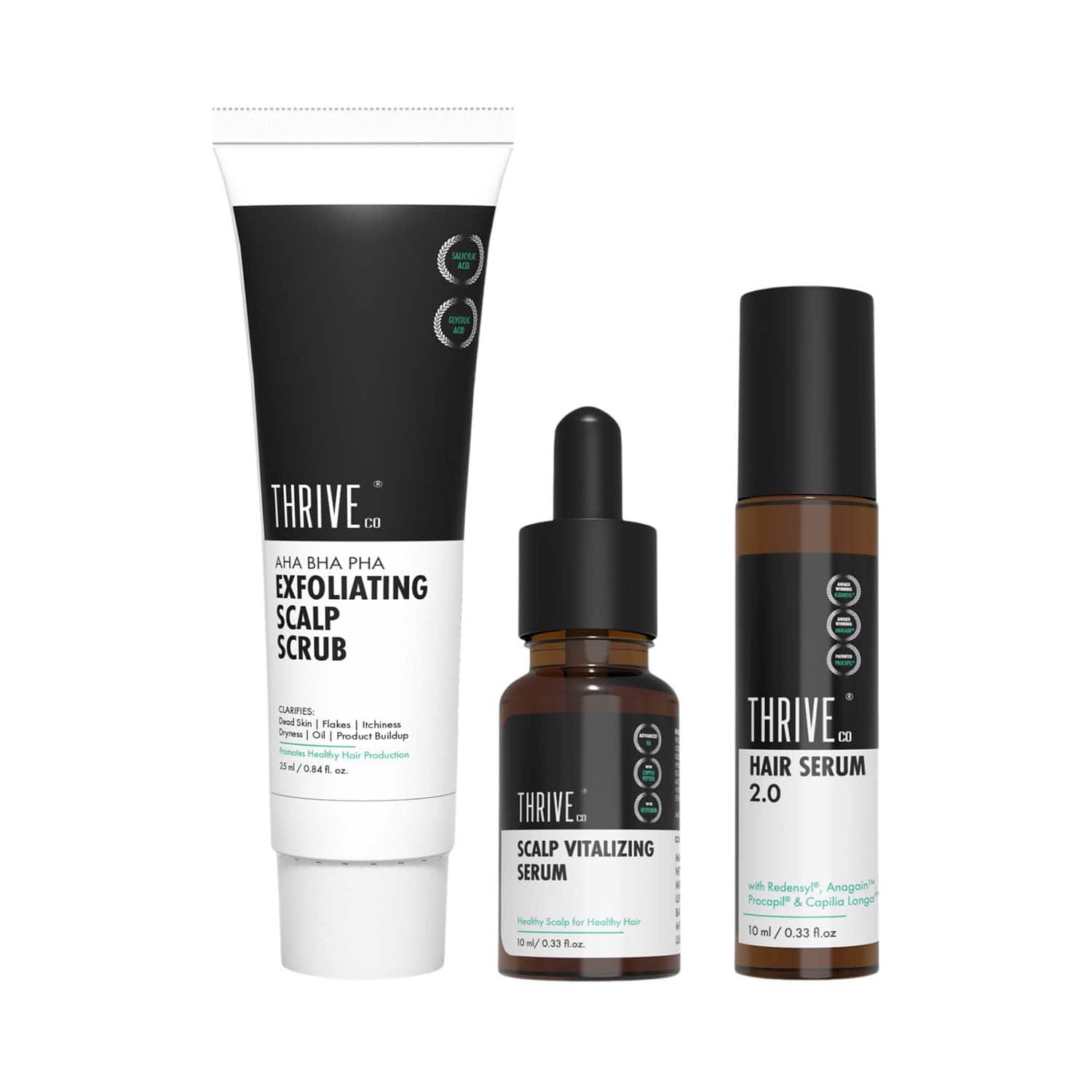 Thriveco | ThriveCo Triple Action Hair Health Kit With Scalp Serum, Scrub & Hair Serum 2.0 Roll On (3 pcs)