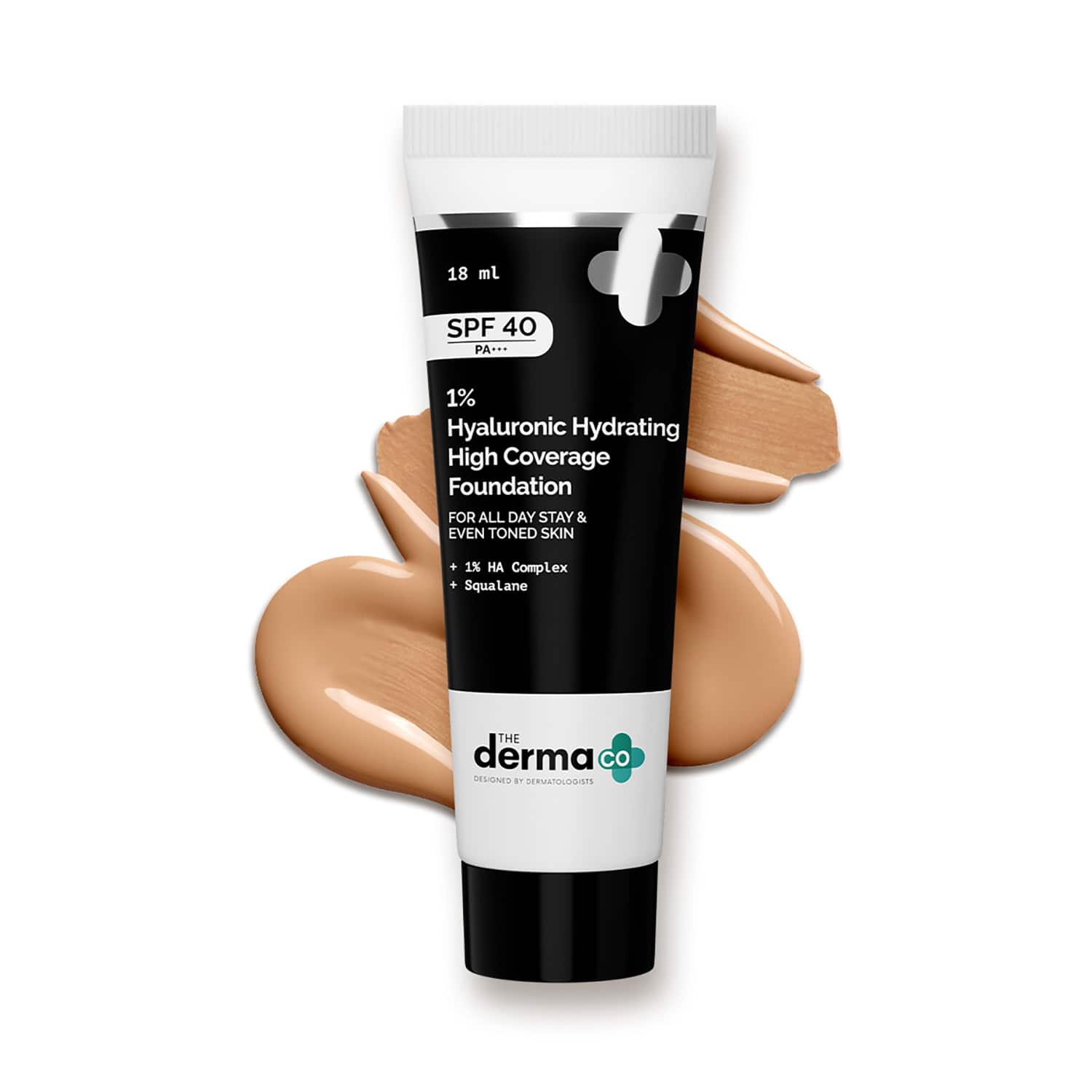 The Derma Co | The Derma Co 1% Hyaluronic Hydrating  High Coverage Foundation With SPF 40 PA+++ - Natural(18 ml)