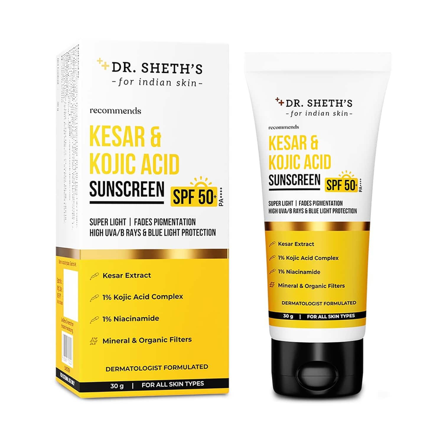 Dr. Sheth's | Dr. Sheth's Kesar & Kojic Acid Sunscreen SPF 50+ PA++++ (30 g)