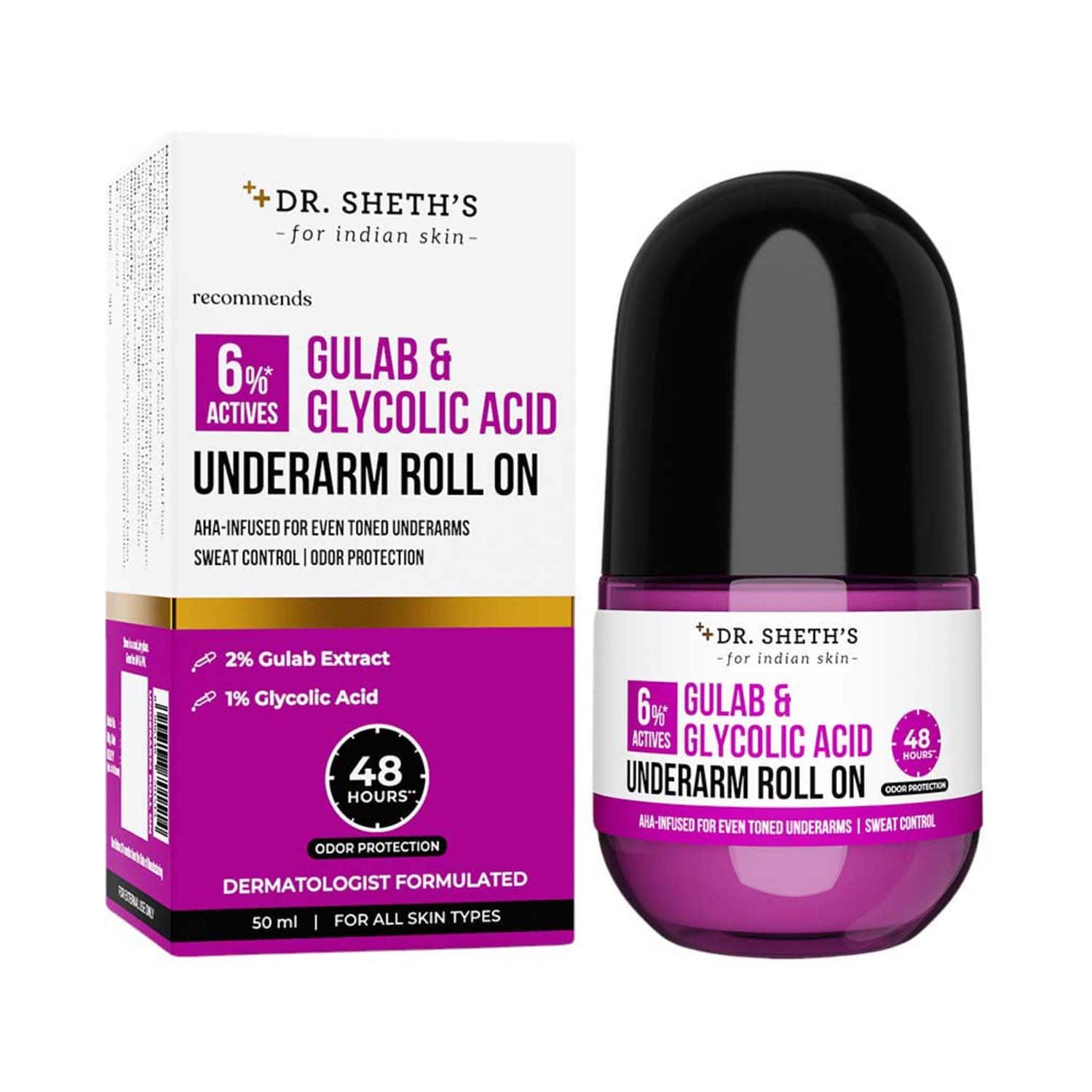 Dr. Sheth's | Dr. Sheth's Gulab & Glycolic Acid Underarm Roll-On for Women (50 g)