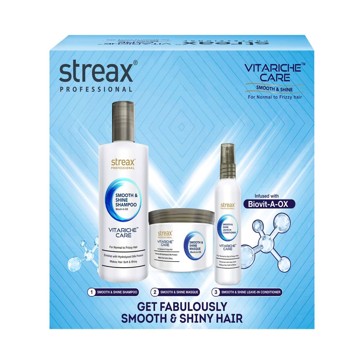 Streax Professional | Streax Professional Vitariche Smooth & Shine Post Care Shampoo + Masque + Serum Combo Kit (3 pcs)