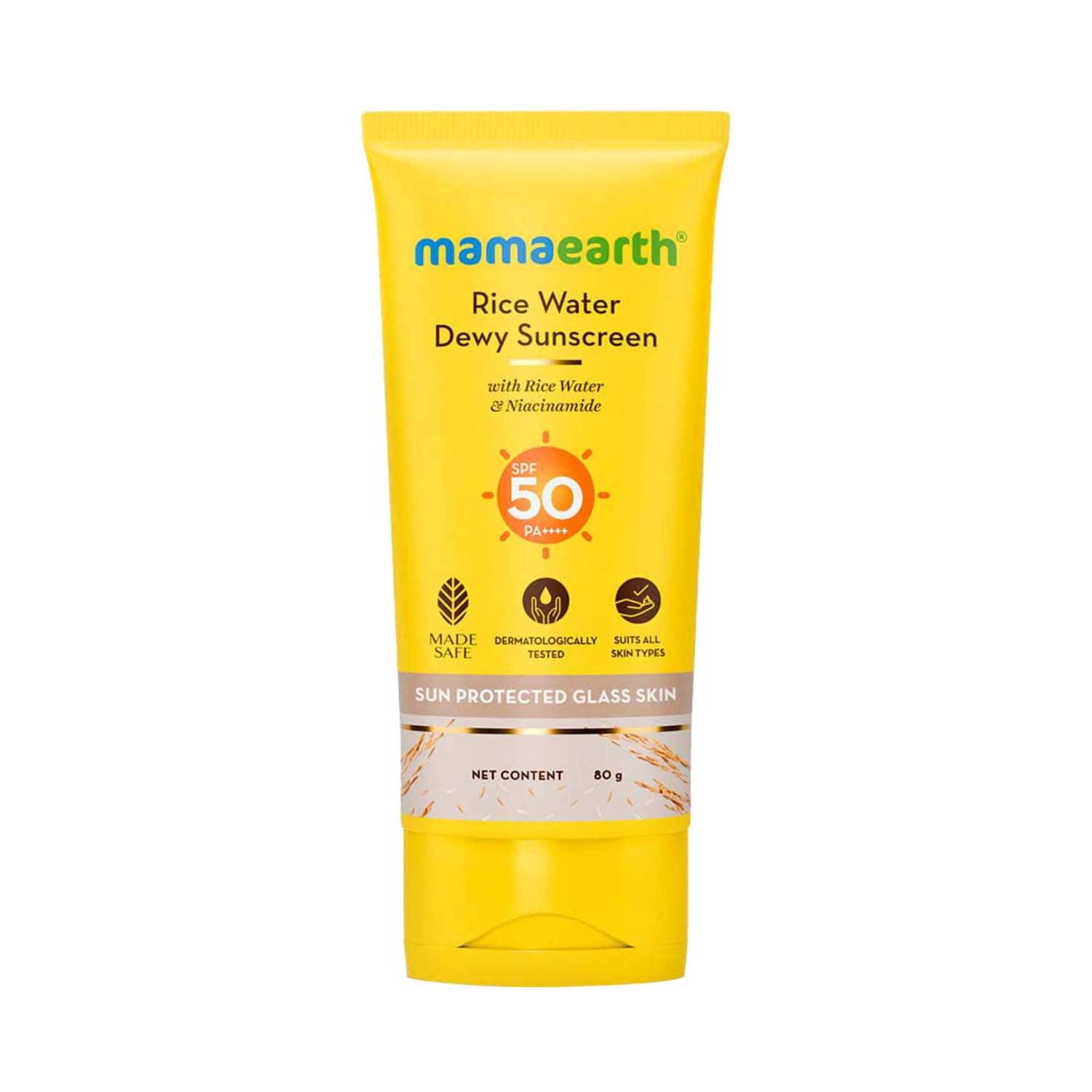 Mamaearth | Mamaearth Rice Water Dewy Sunscreen with Rice Water & Niacinamide & Tan Protection SPF 50 PA++++ (80g)