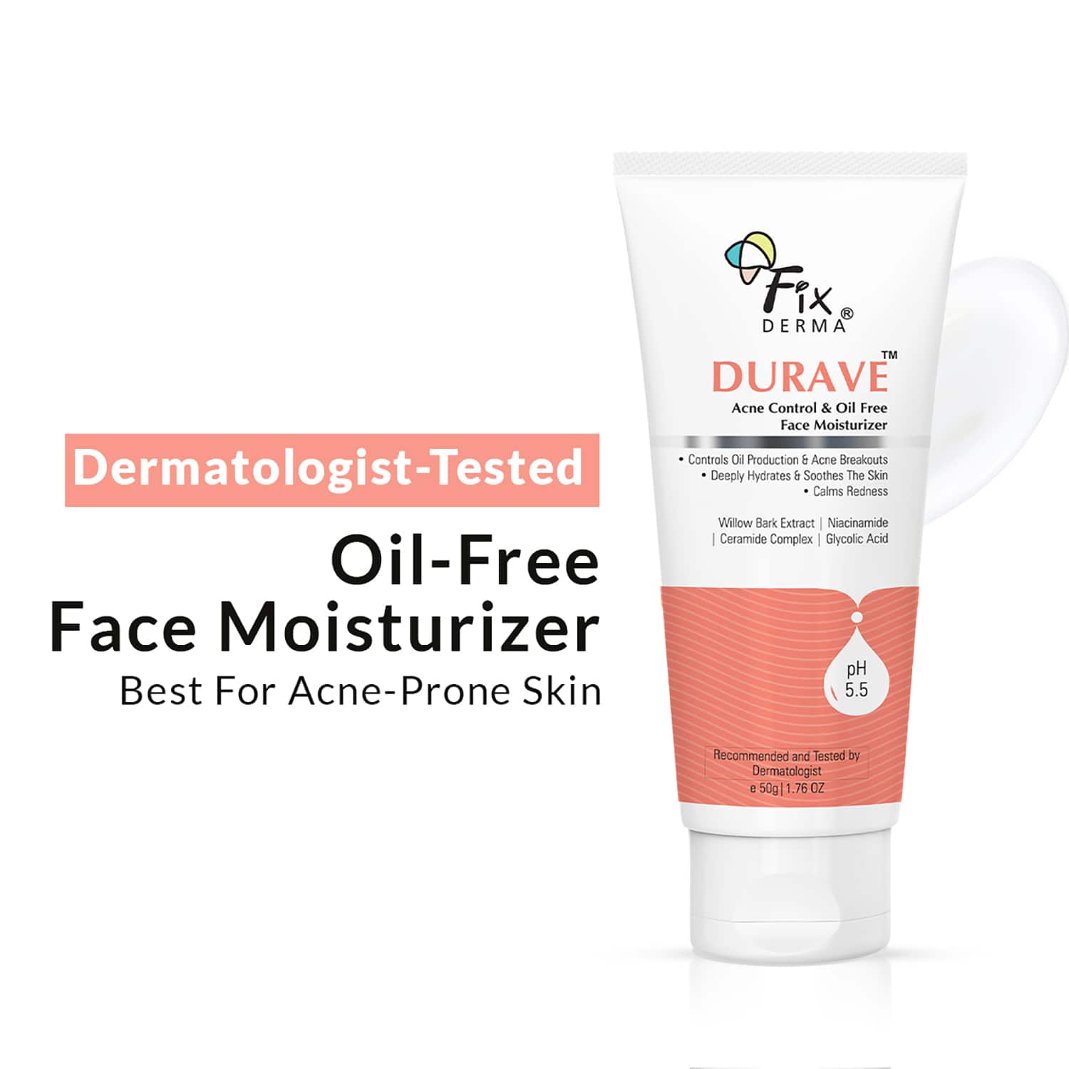 Fixderma | Fixderma Durave Acne Control & Oil Free Moisturizer for Face with Glycolic Acid,Moisturiser (50g)