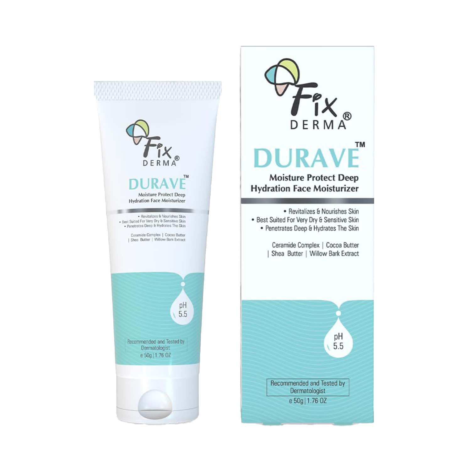 Fixderma | Fixderma Durave Deep Hydration Face Moisturizer with Cocoa & Shea Butter Moisturiser for Face (50 g)