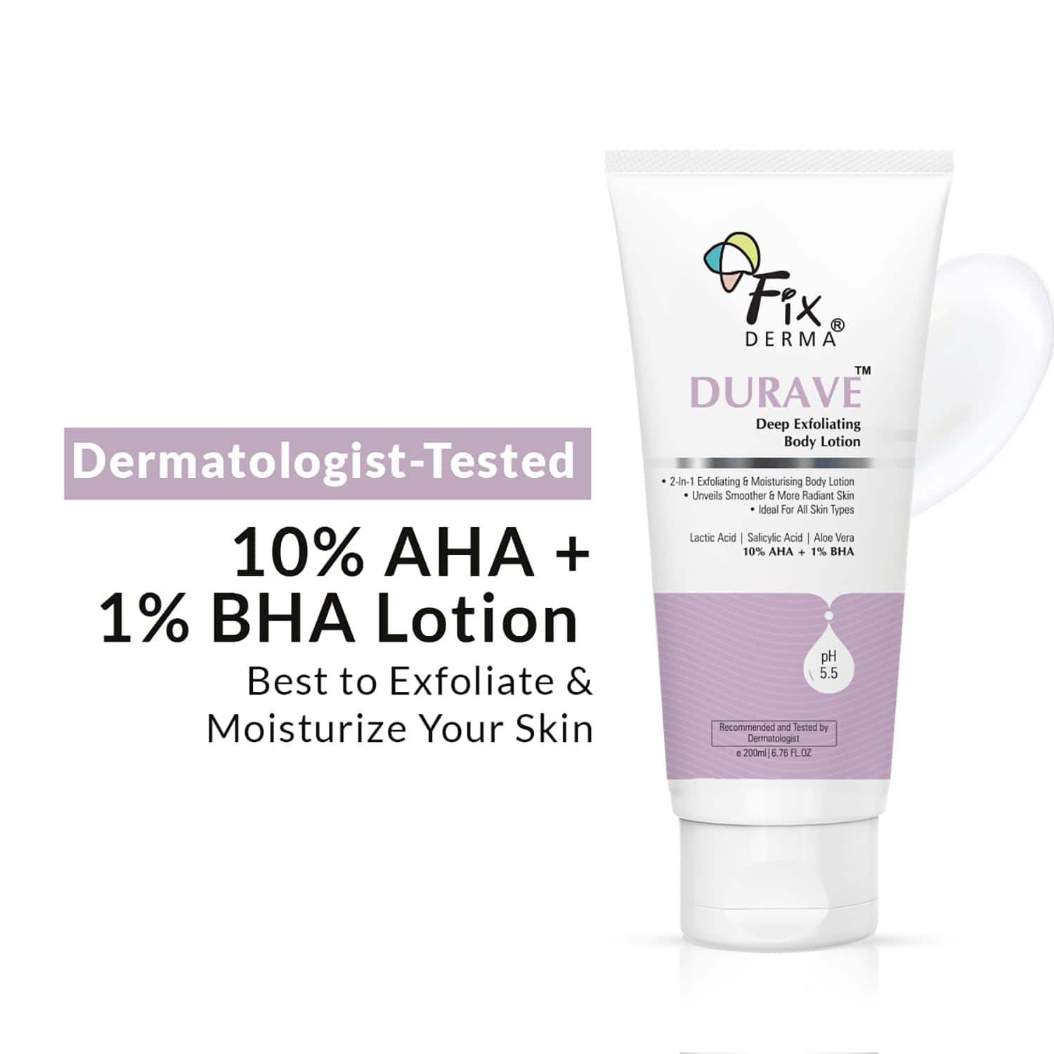 Fixderma | Fixderma Durave 10% AHA + 1% BHA Deep Exfoliating Body Lotion with Lactic & 1% Salicylic Acid (200ml)