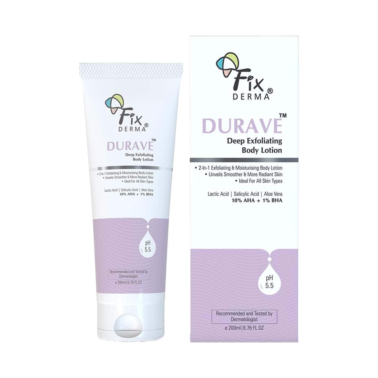 Fixderma | Fixderma Durave 10%AHA +1% BHA Deep Exfoliating Body Lotion with Lactic & 1% Salicylic Acid (200 ml)