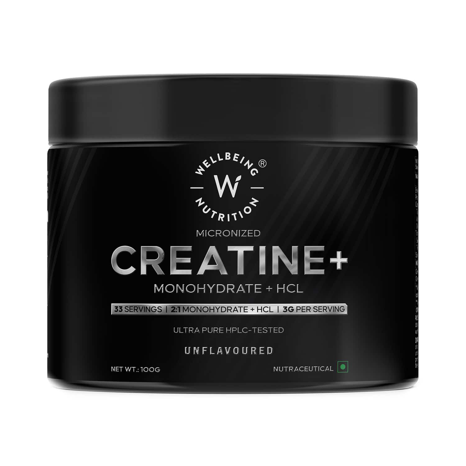 Wellbeing Nutrition | Wellbeing Nutrition 100% Pure Micronised Creatine Powder Monohydrate + HCL- Unflavoured (100 g)