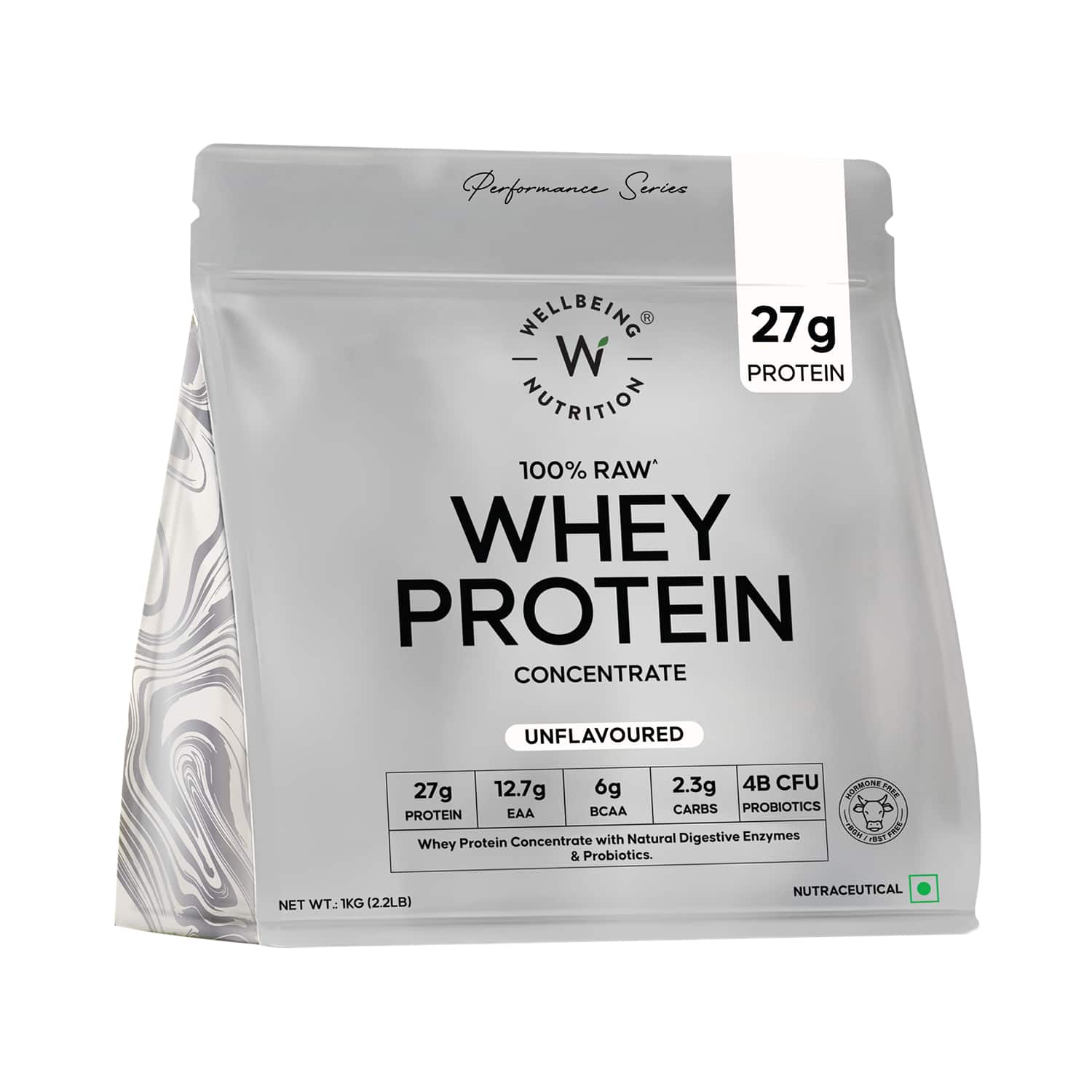 Wellbeing Nutrition | Wellbeing Nutrition Whey Protein Concentrate 27g Protein 4B CFU Probiotics Unflavored (1 kg)