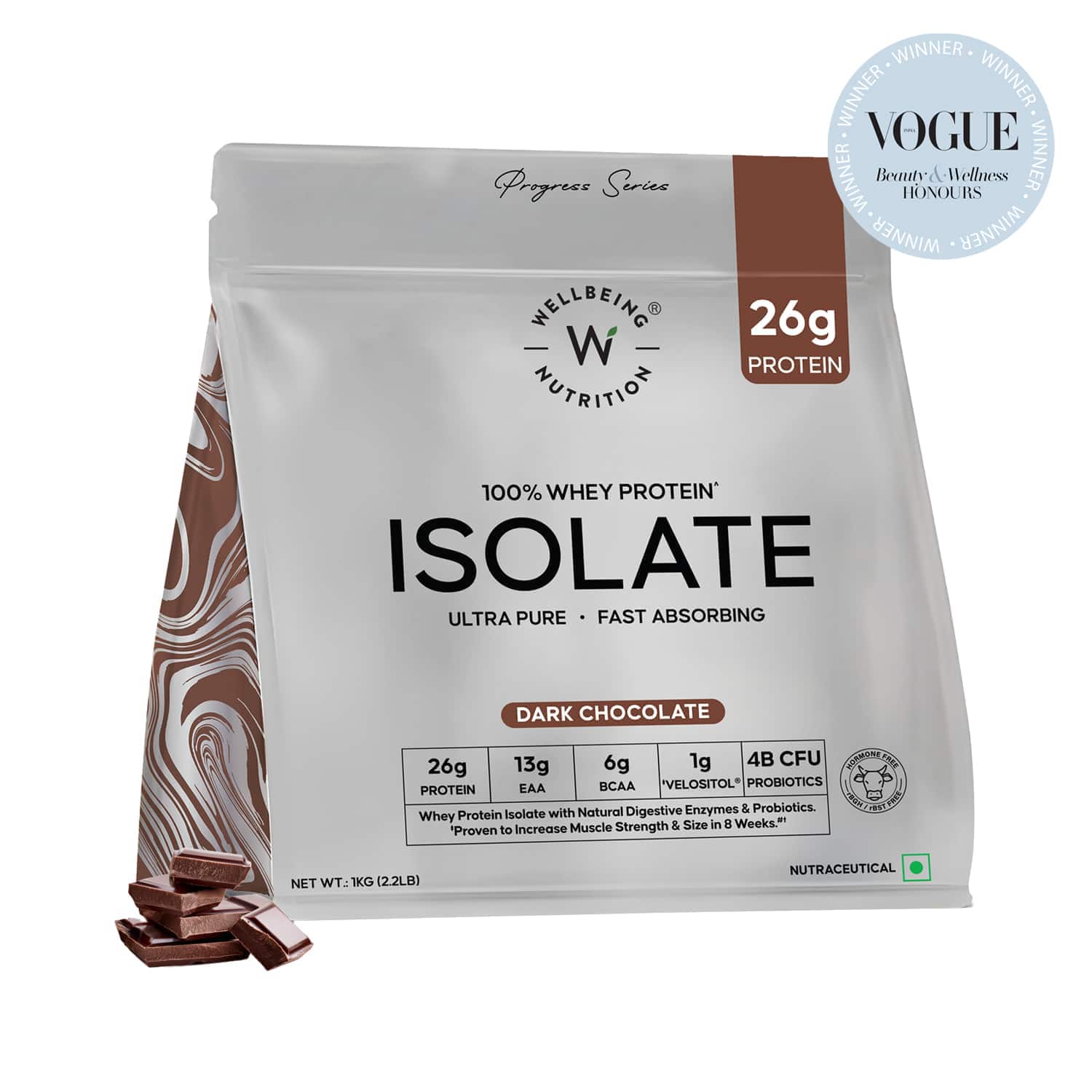 Wellbeing Nutrition | Wellbeing Nutrition Whey Protein Isolate 26g Protein 4B CFU Probiotics Dark Chocolate (1 kg)