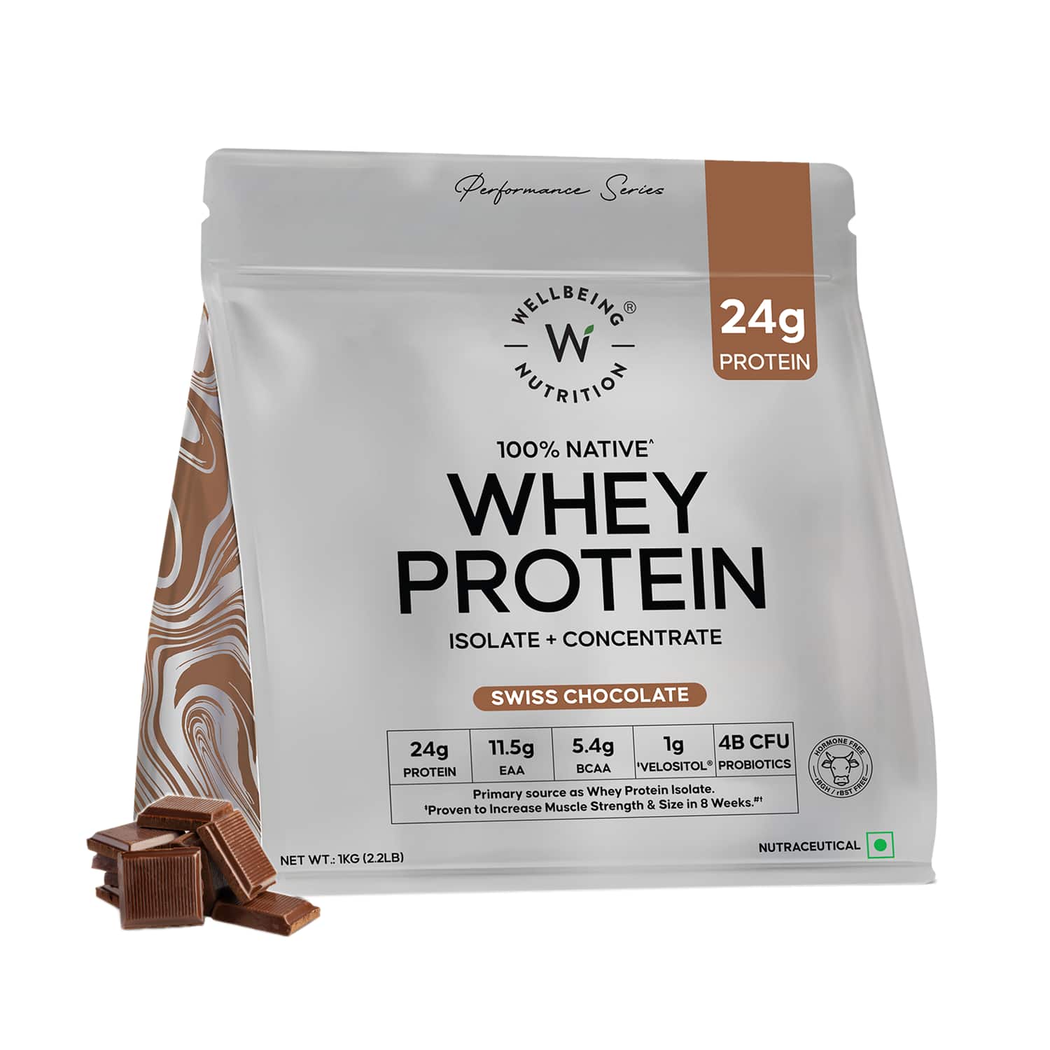 Wellbeing Nutrition | Wellbeing Nutrition Whey Protein Isolate & Concentrate 24g Protein Probiotics Swiss Chocolate (1 kg)