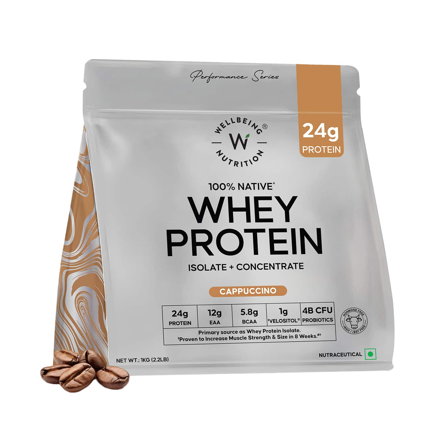 Wellbeing Nutrition | Wellbeing Nutrition Whey Protein Isolate and Concentrate 24g Protein Probiotics Cappuccino (1 kg)