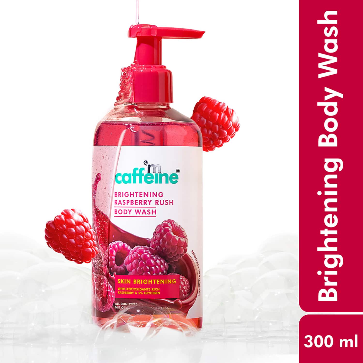 mCaffeine | mCaffeine Brightening Raspberry Body Wash, Fruity Raspberry Aroma, Vitamin C Rich & 5% Glycerine (300 ml)