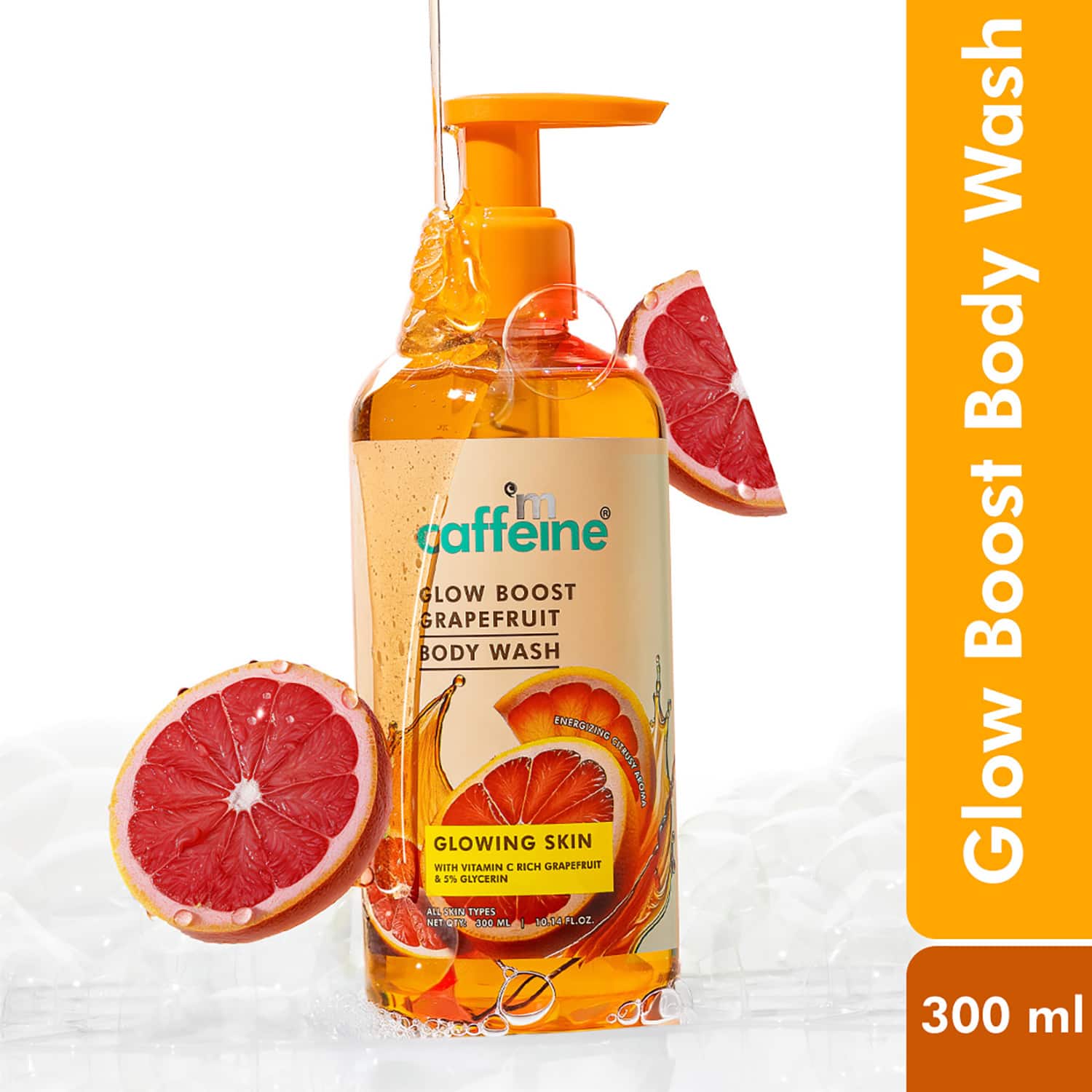 mCaffeine | mCaffeine Glow Boost Grapefruit Body Wash, Fruity Grapefruit Aroma,Vit C Rich & 5% Glycerine (300 ml)