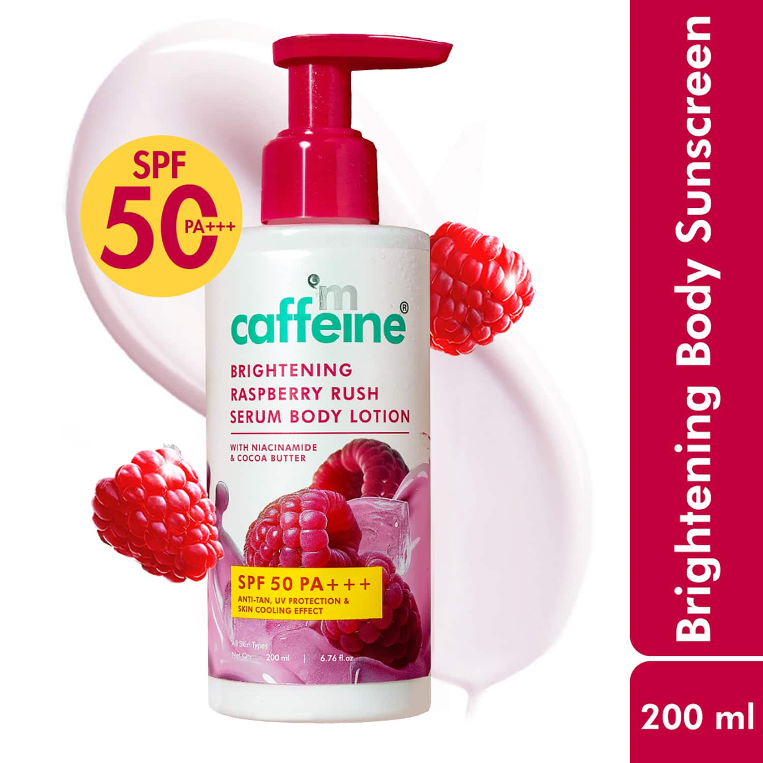 mCaffeine | mCaffeine Brightening SPF 50 PA+++ Body Sunscreen Lotion, Instant Cooling,Non-Sticky,De-tan Lotion (200 ml)