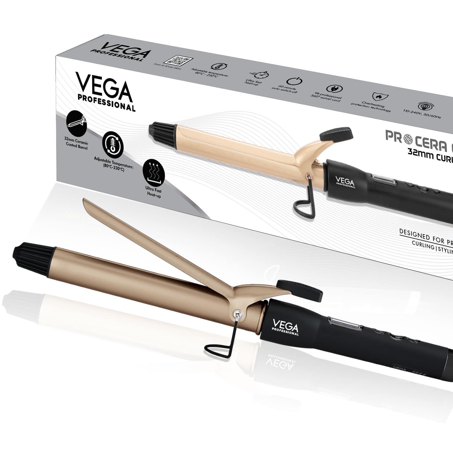 VEGA Professional | Vega Professional Pro Cera Curls 32Mm Curling Tong For Women With Ultra Fast Heat-Up