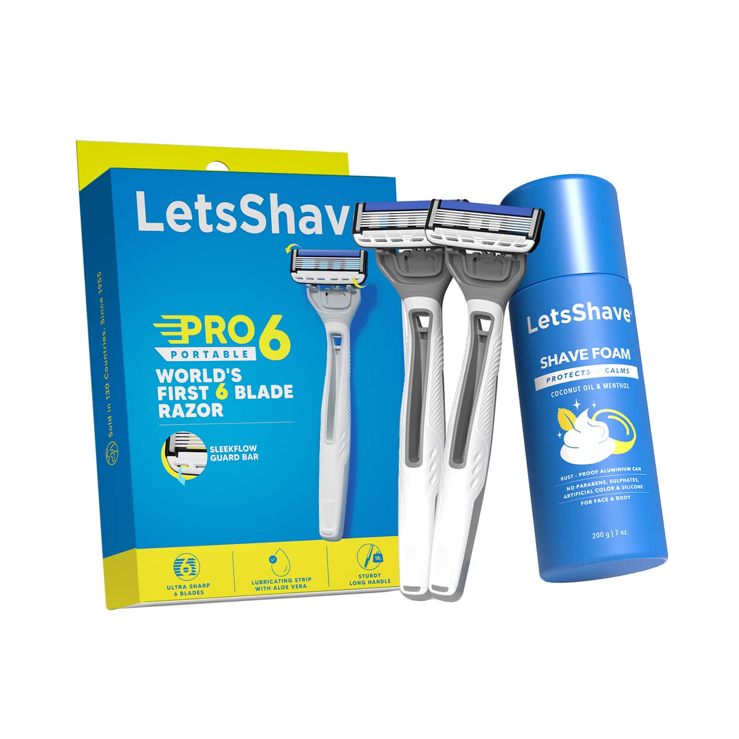 LetsShave | LetsShave Pro 6 Portable Trial Kit Razor for Men with Shave Foam (2 pcs)