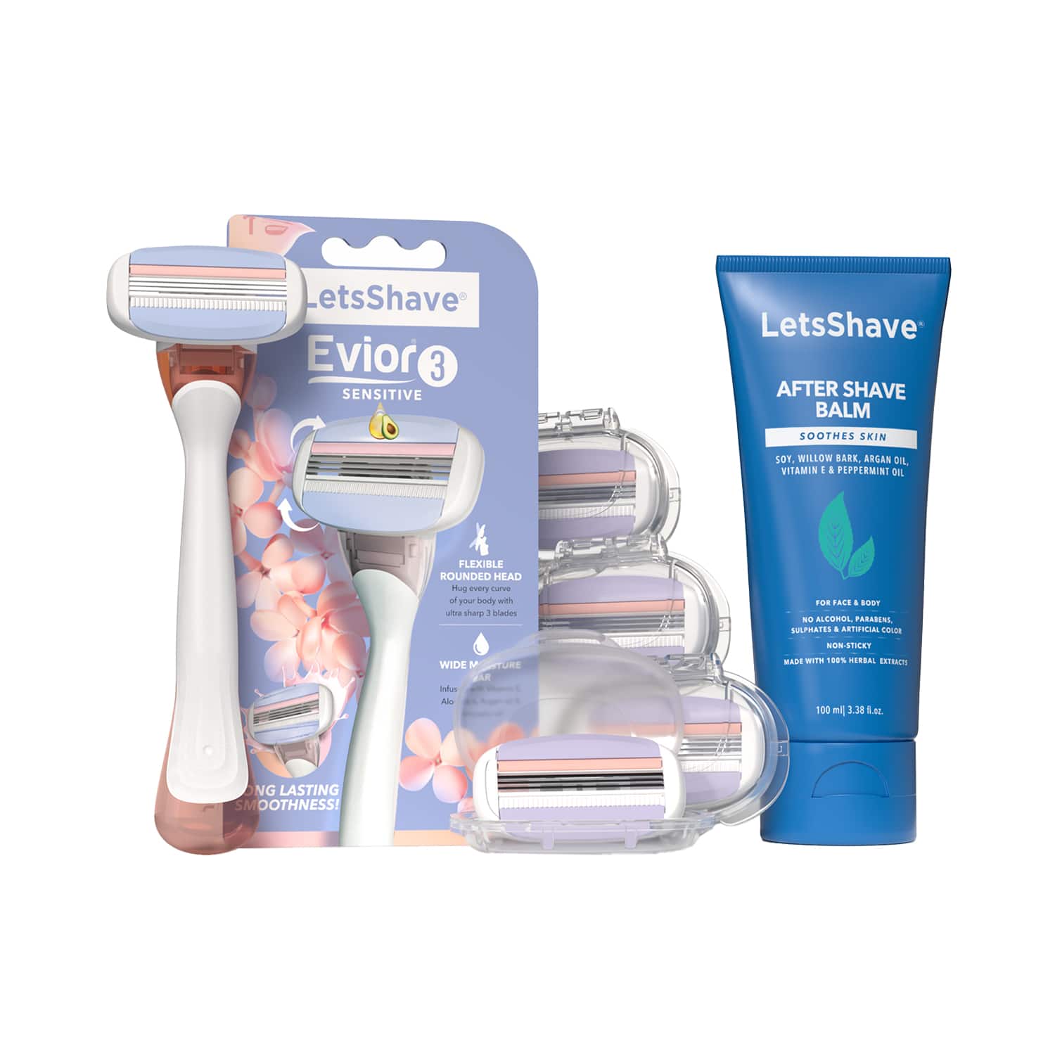 LetsShave | LetsShave Evior 3 Shaving Kit Razor Evior 3 Blades & After Shave Balm for Women (6 pcs)