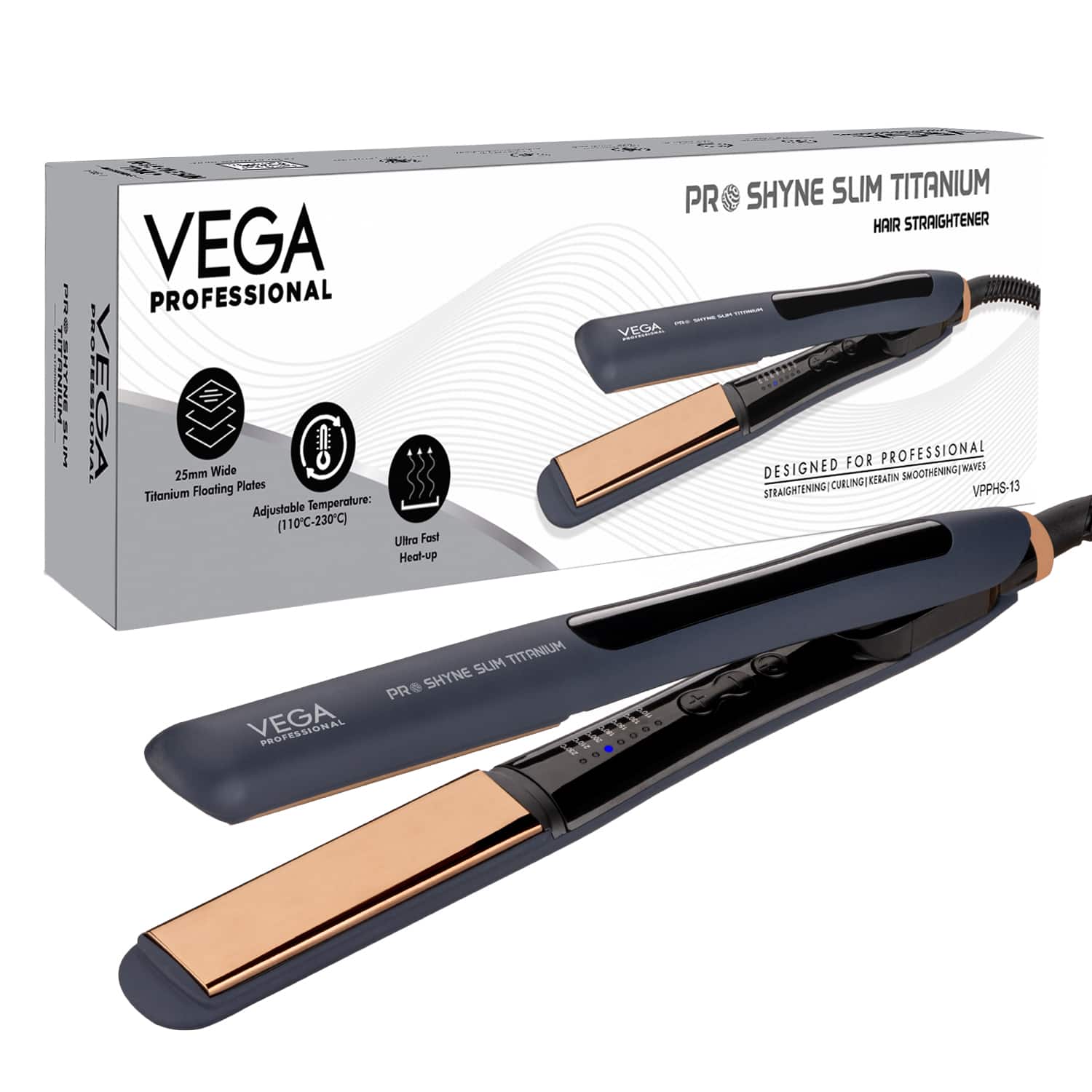VEGA Professional | Vega Professional Pro-Shyne Slim Titanium Hair Straightener With 25Mm Wide Floating Plates