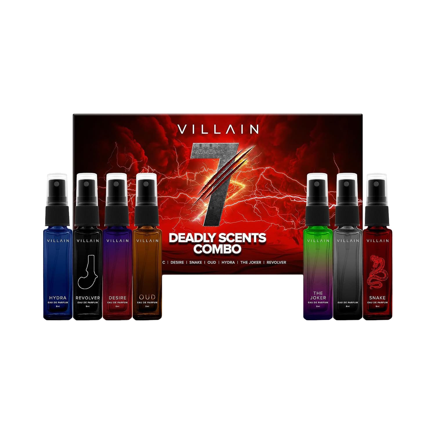 VILLAIN | VILLAIN 7 Deadly Scents Trial Pack Of 7 X 8 Ml Pocket Liquid Perfume for Men (56 ml)