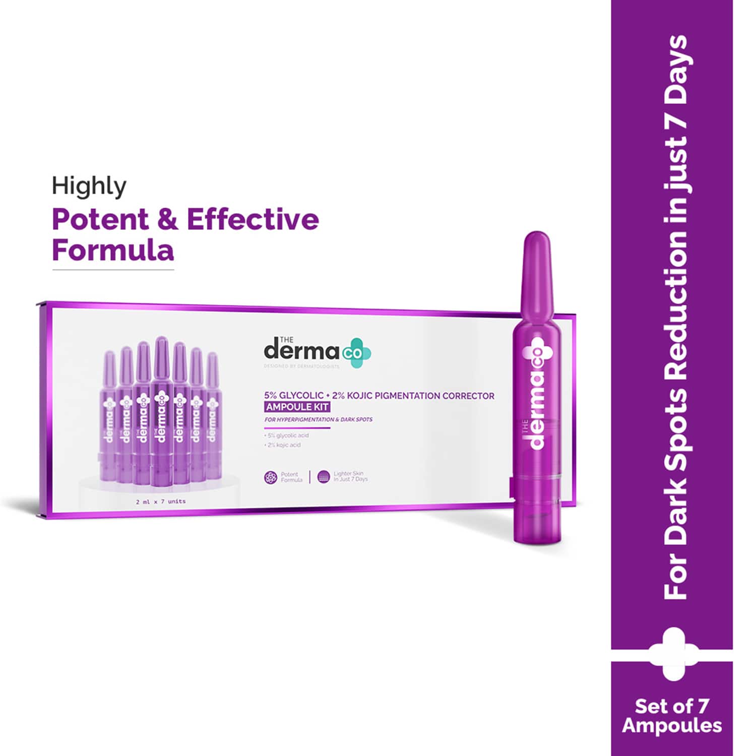The Derma Co | The Derma Co 5% Glycolic + 2% Kojic Pigmentation Corrector Ampoule Kit (7 pcs)