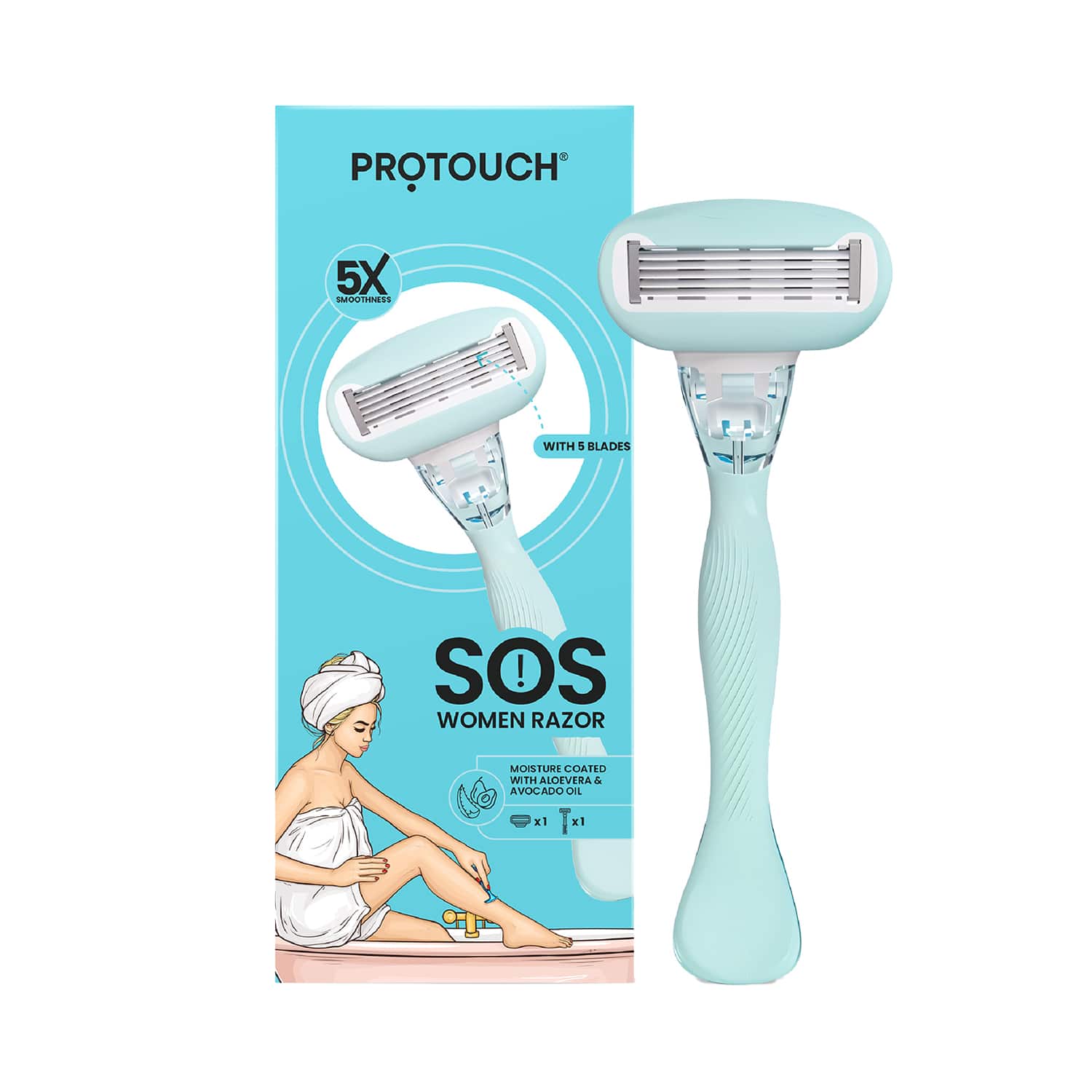 Protouch | Protouch SOS Women Razor, Reusable 5-Blade Razor with Aloe Vera Comfort Strip