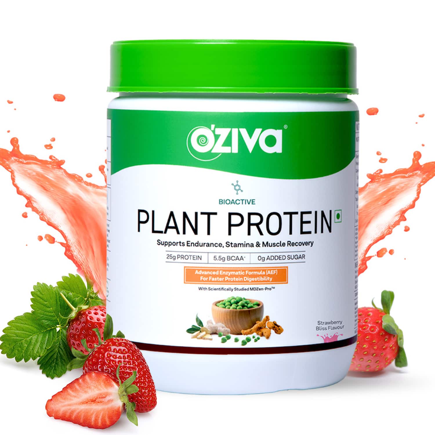 Oziva | Oziva Bioactive Plant Protein for Endurance and Muscle Recovery Plant Based - Strawberry (500 g)
