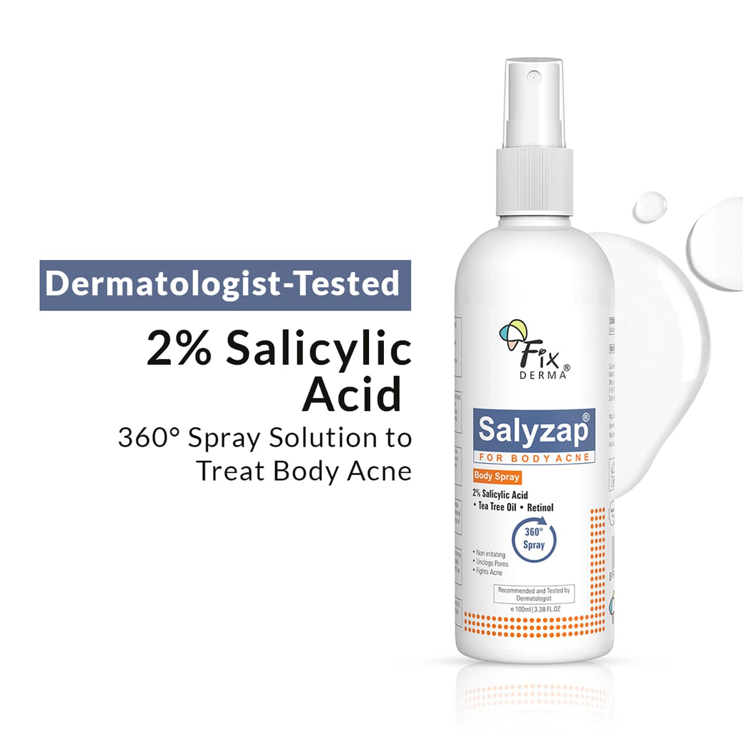Fixderma | Fixderma Salyzap 2% Salicylic Acid Body Acne Spray (100ml)