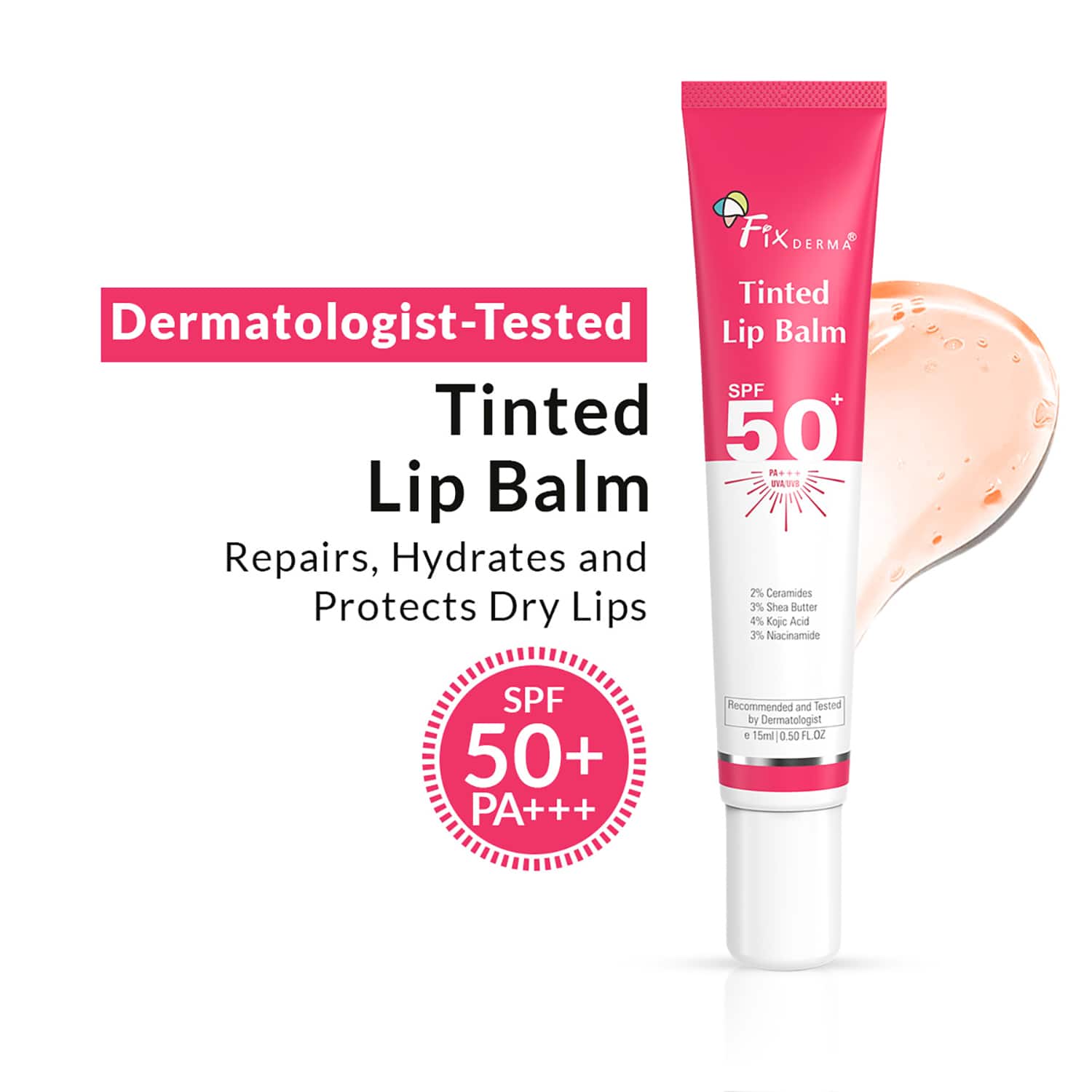 Fixderma | Fixderma 4% Kojic Acid Tinted Lip Balm with 2% Ceramide, 3% Shea Butter, 3% Niacinamide (15ml)